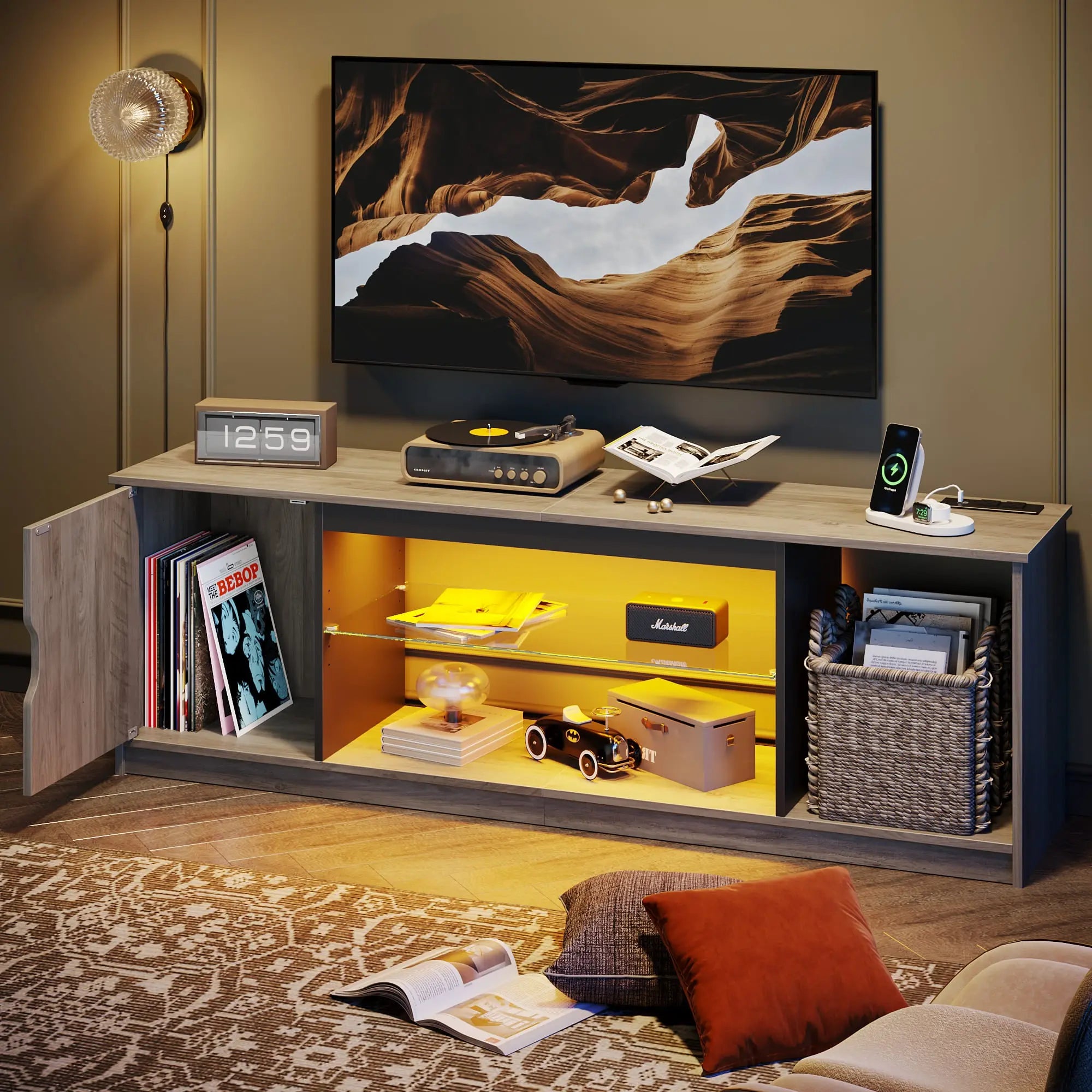 Bestier 70 Inch TV Stand with Electric Fireplace - Modern Entertainment Center with Storage for Living Room, Bedroom & Home Theater (Black/Brown) - Perfect for Movie Nights & Cozy Winter Evenings