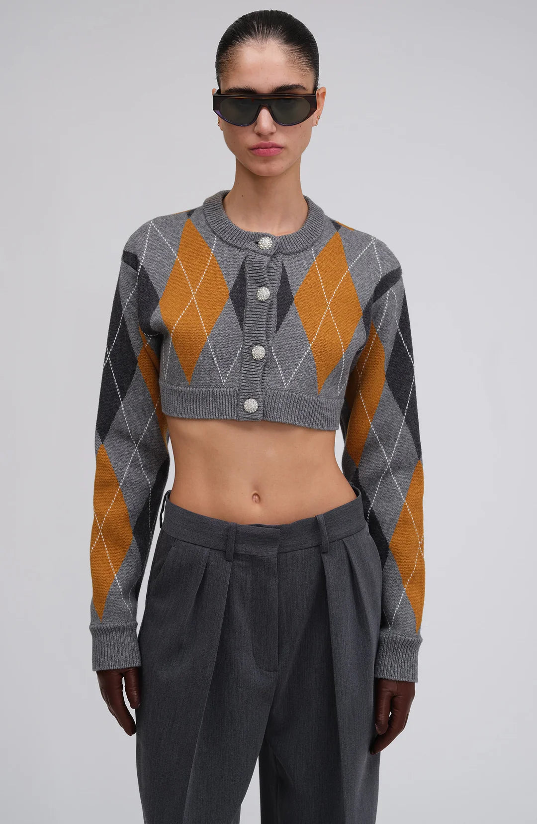Abeje Cropped Cardigan for Women - Soft & Stylish Cinnamon Slate Grey Knit Sweater | Perfect for Fall Layering, Office Wear & Casual Outfits
