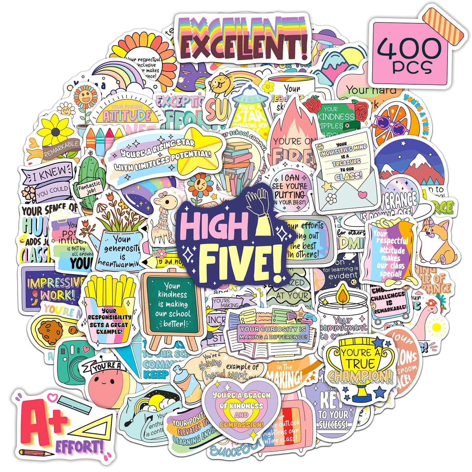 400 PCS Motivational Stickers for Kids & Teens - Positive Affirmation Stickers for Students, Inspirational Achievement Reward Stickers for Classroom, School & Home Use - Perfect for Encouragement, Behavior Charts & Study Motivation
