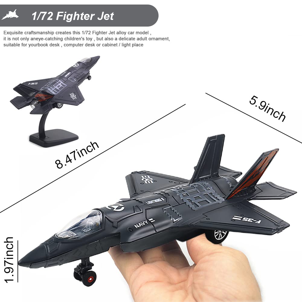 F35 Fighter Jet Toy for Kids - Pull Back Diecast Metal Airplane Model with Light & Sound Effects | Military Aircraft Collection, Birthday Gift for Boys | Playtime, Room Decor & Aviation Enthusiast Display