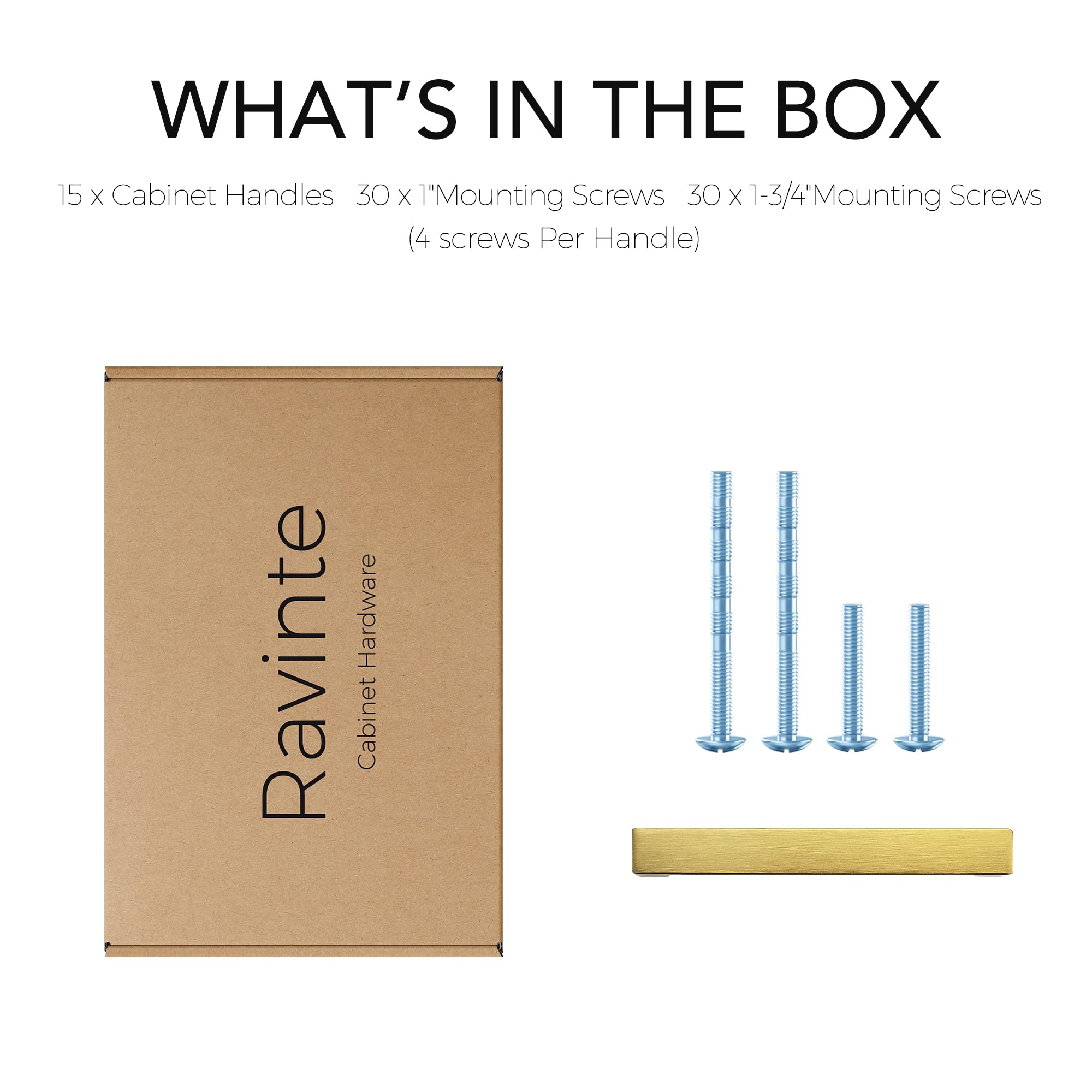 Ravinte 15 Pack 3-3/4 Inch Brushed Brass Square Cabinet Handles & Drawer Pulls - Durable Kitchen Cabinet Hardware for Cabinets, Cupboards & Drawers - Perfect for Modern Kitchen & Bathroom Renovation