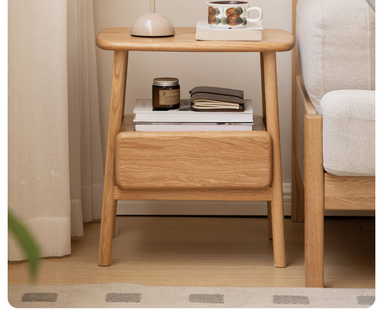 Solid Oak Wood Nightstand with Drawer - Modern Bedside Table for Small Spaces - Perfect for Bedrooms, Living Rooms, and Dorm Rooms