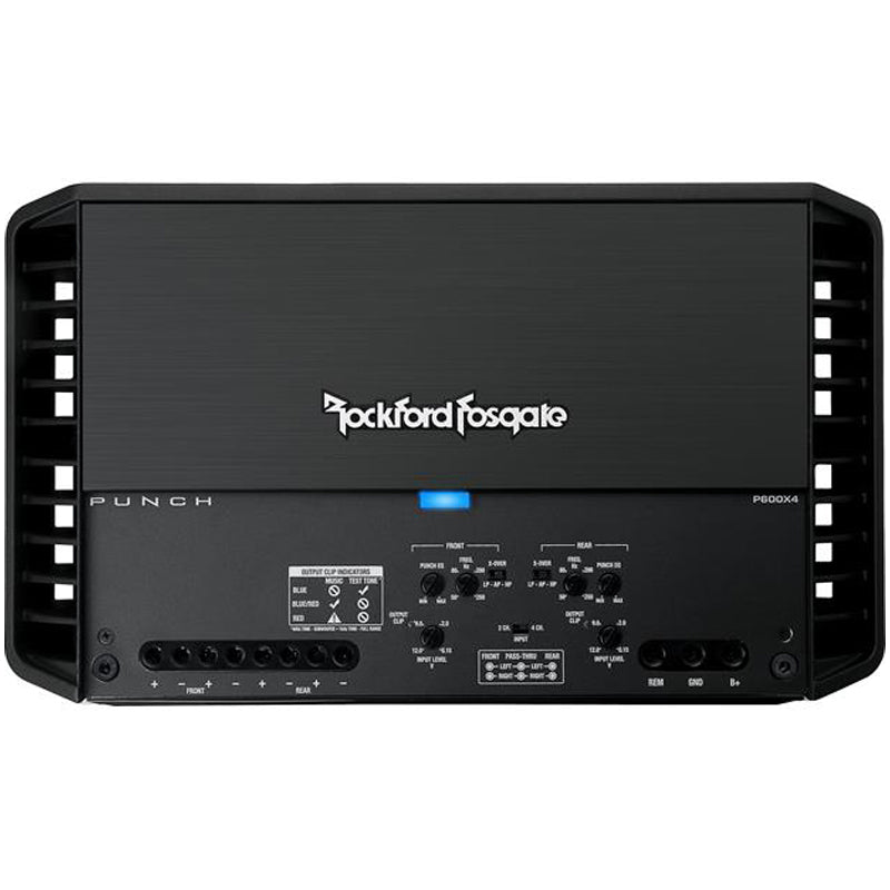 Rockford Fosgate Punch P600X4 600W 4-Channel Car Amplifier - High Power Audio Amp for Car Stereo System, Home Theater, and Marine Boats