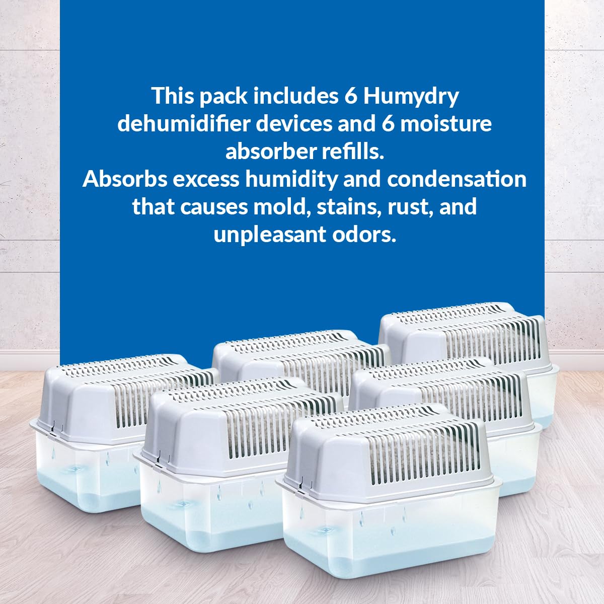 HUMYDRY® 6-Pack Dehumidifier with 6 Moisture Absorber Refills - 35.3 oz Large Capacity - Fragrance Free - Covers Up to 400 sq.FT - Perfect for Closets, Basements, Bathrooms & Small Spaces