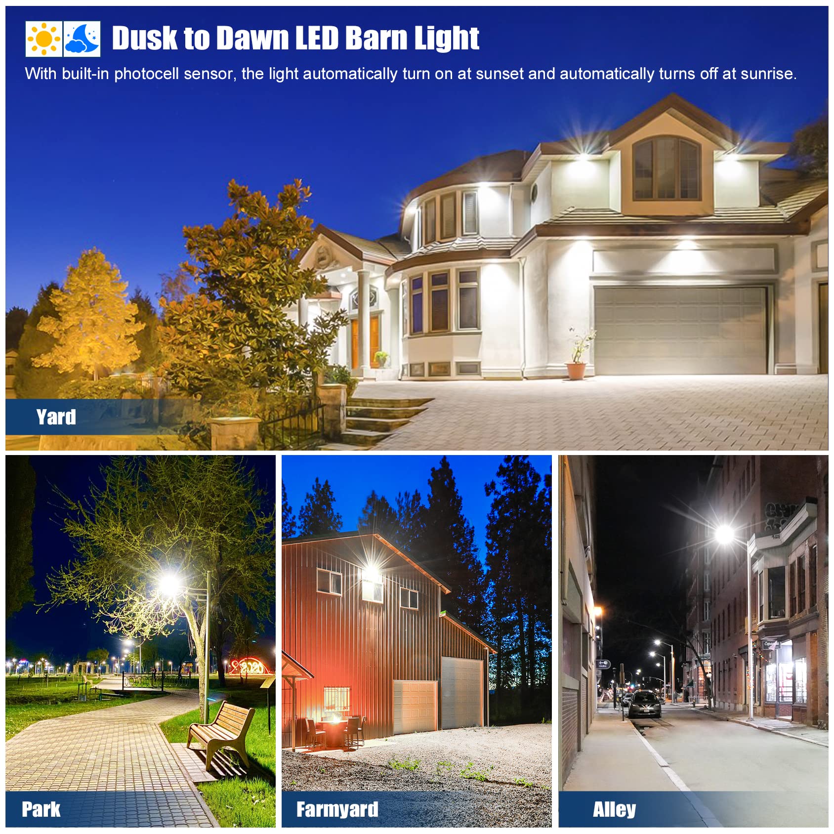 120W LED Barn Light Dusk to Dawn 14400LM Outdoor Security Light with Photocell Sensor, 5000K Daylight White LED Yard Light Wall Mount, AC 100-277V IP65 Waterproof for Farm, Barn, Garage, Yard - Perfect for Outdoor Lighting, Security Illumination and Landscape Lighting