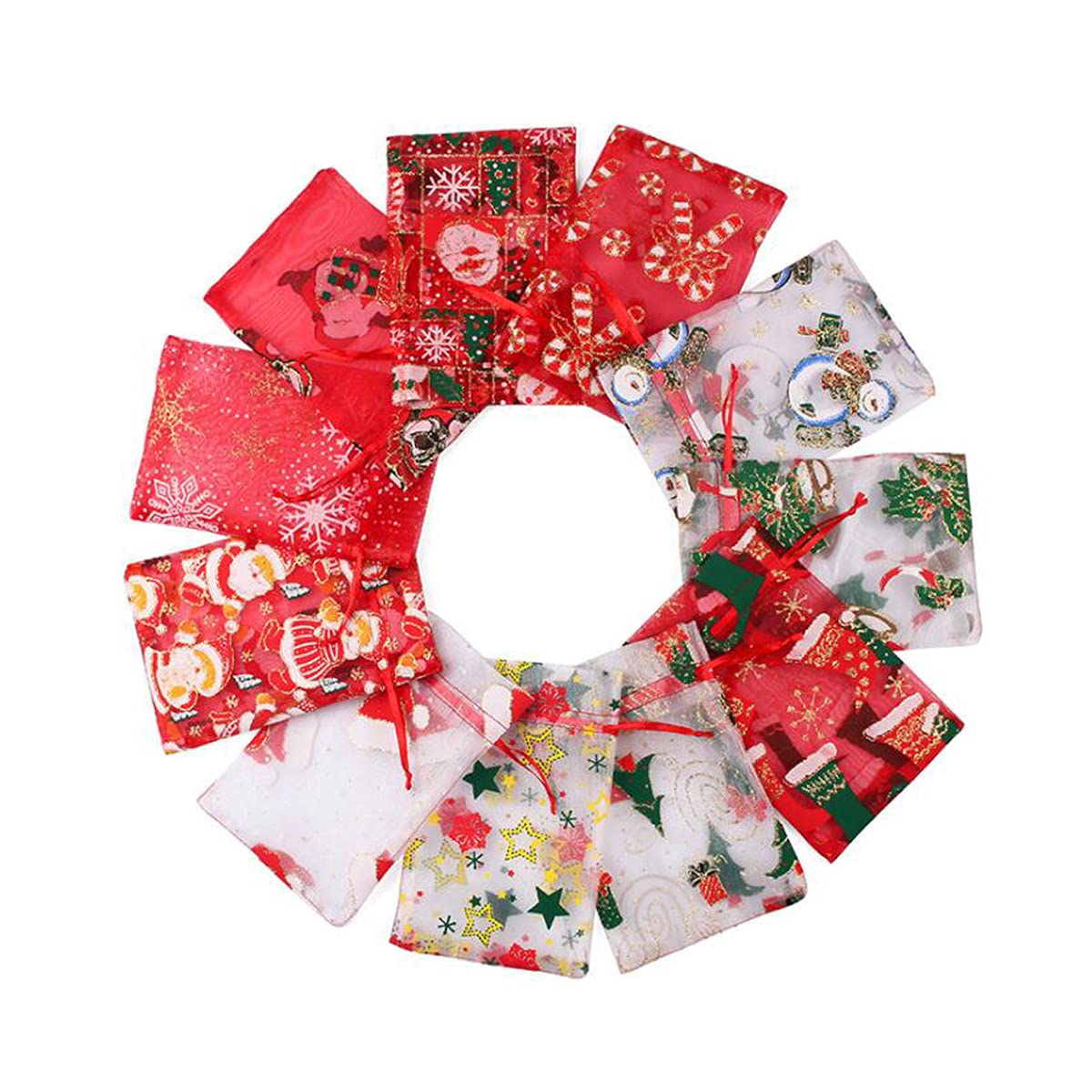 50 Pcs Christmas Organza Gift Bags with Drawstring - 4x6 Inch Party Favor Pouches for Jewelry, Candy & Small Gifts - Perfect for Holiday Parties, Wedding Favors & Birthday Celebrations