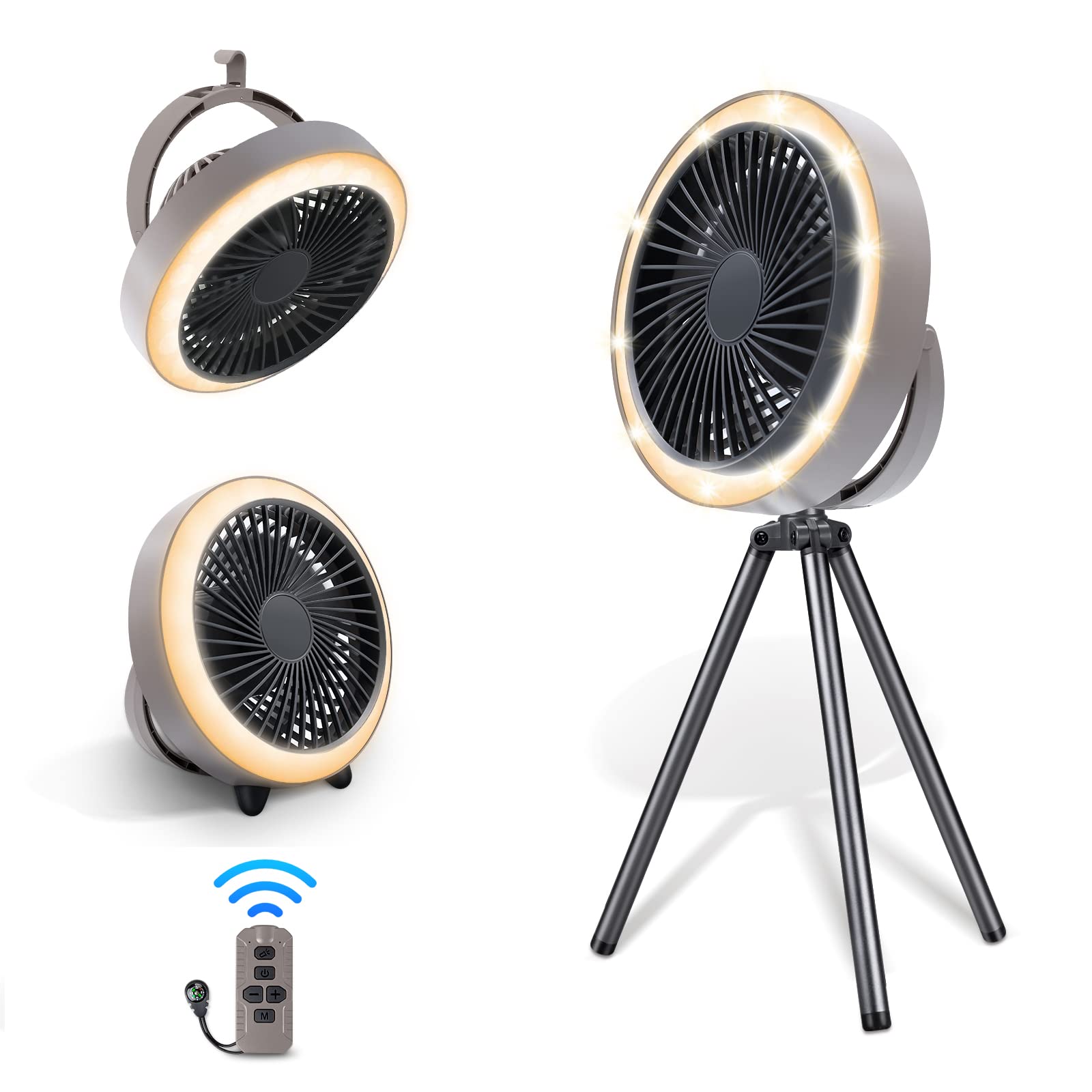 Yonktoo 10400mAh Portable Rechargeable Fan - 8-Inch USB Desk Fan with LED Lantern & Power Bank, 3 Speed Settings & 3 Lighting Modes for Bedroom, Office, Camping, Outdoor and Tent Use | Perfect for Summer, Power Outages and Travel