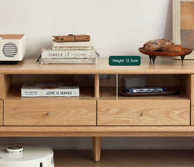 Solid Oak Wood TV Stand - Modern Entertainment Center with Storage Shelves for Living Room, Bedroom & Home Theater