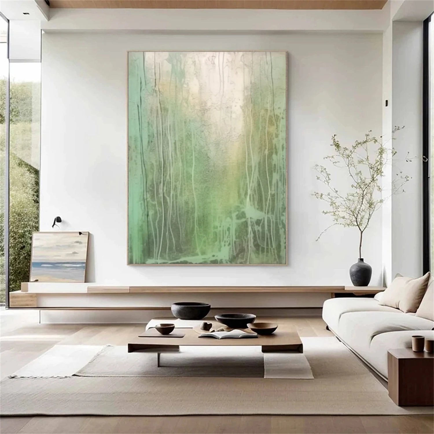 Beige & Green Abstract Wall Art Print #BG121 - Modern Home Decor for Living Room, Bedroom & Office