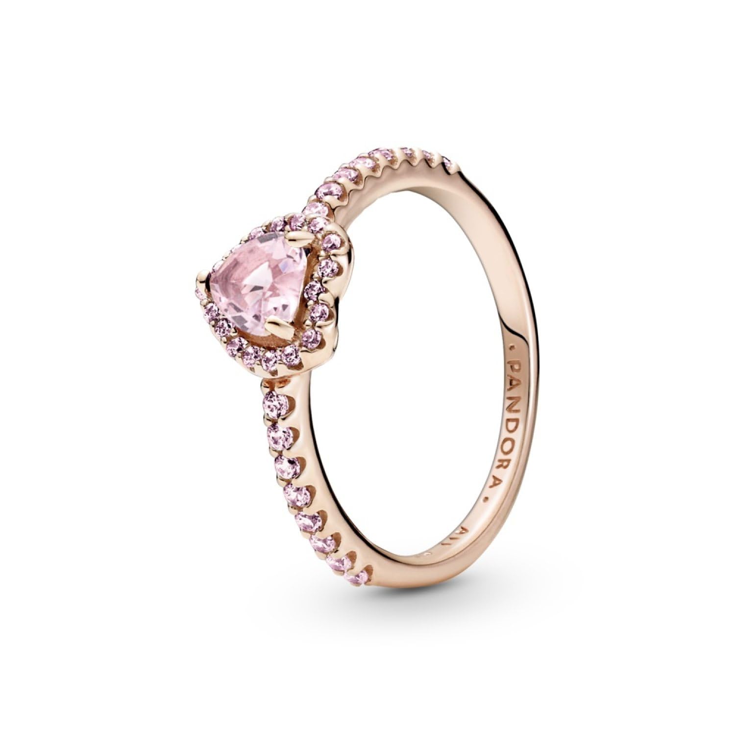 PANDORA Sparkling Pink Elevated Heart Ring for Women - 14k Rose Gold-Plated Cubic Zirconia Stackable Ring - Elegant Layering Jewelry Gift for Her - Perfect for Valentine's Day, Anniversary & Special Occasions