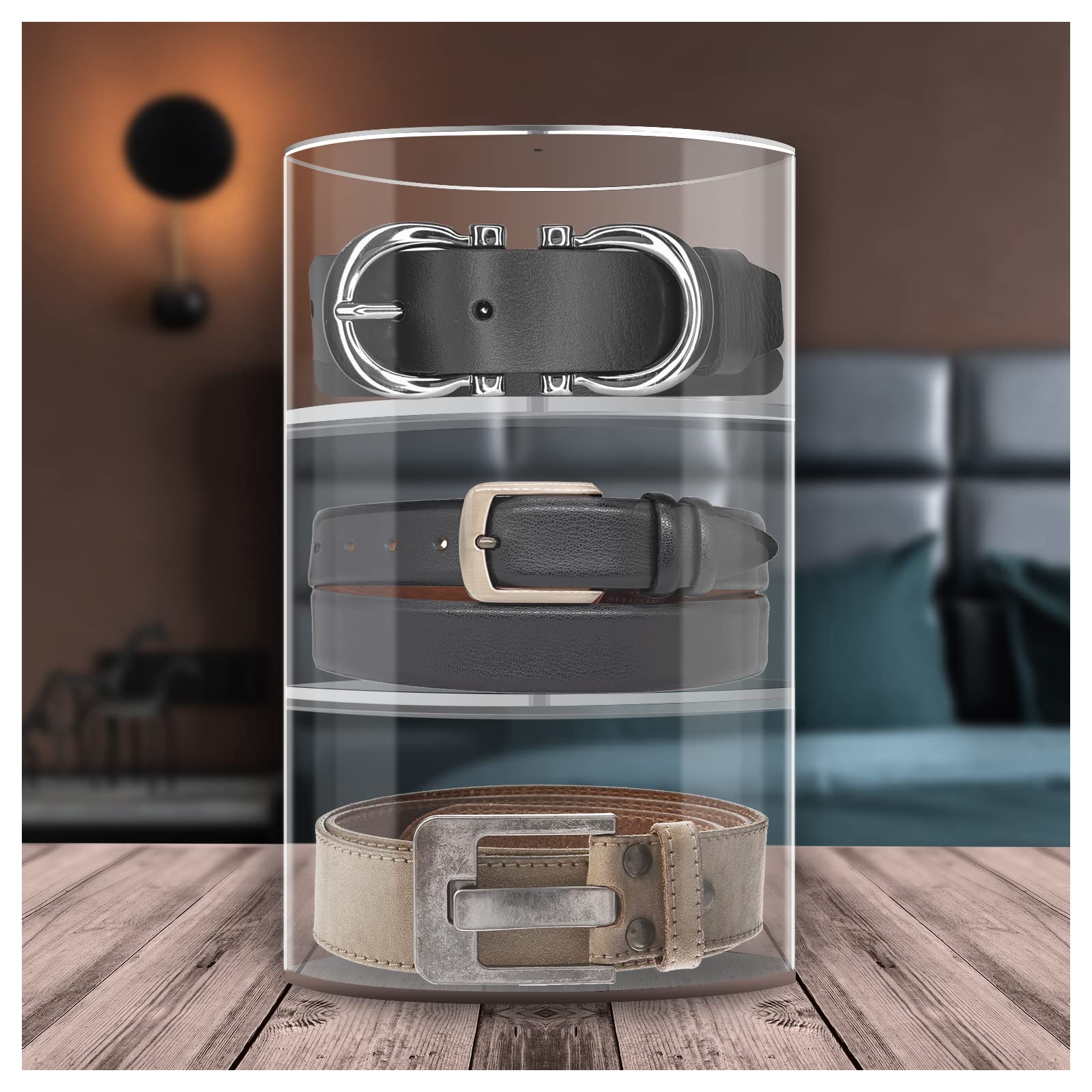 Acrylic 6-Layer Belt Organizer & Display Case - Perfect for Watches, Sunglasses, Jewelry, Bracelets, Rings & Makeup Storage | Compact 3-Tier Design for Closet, Dresser & Travel Organization