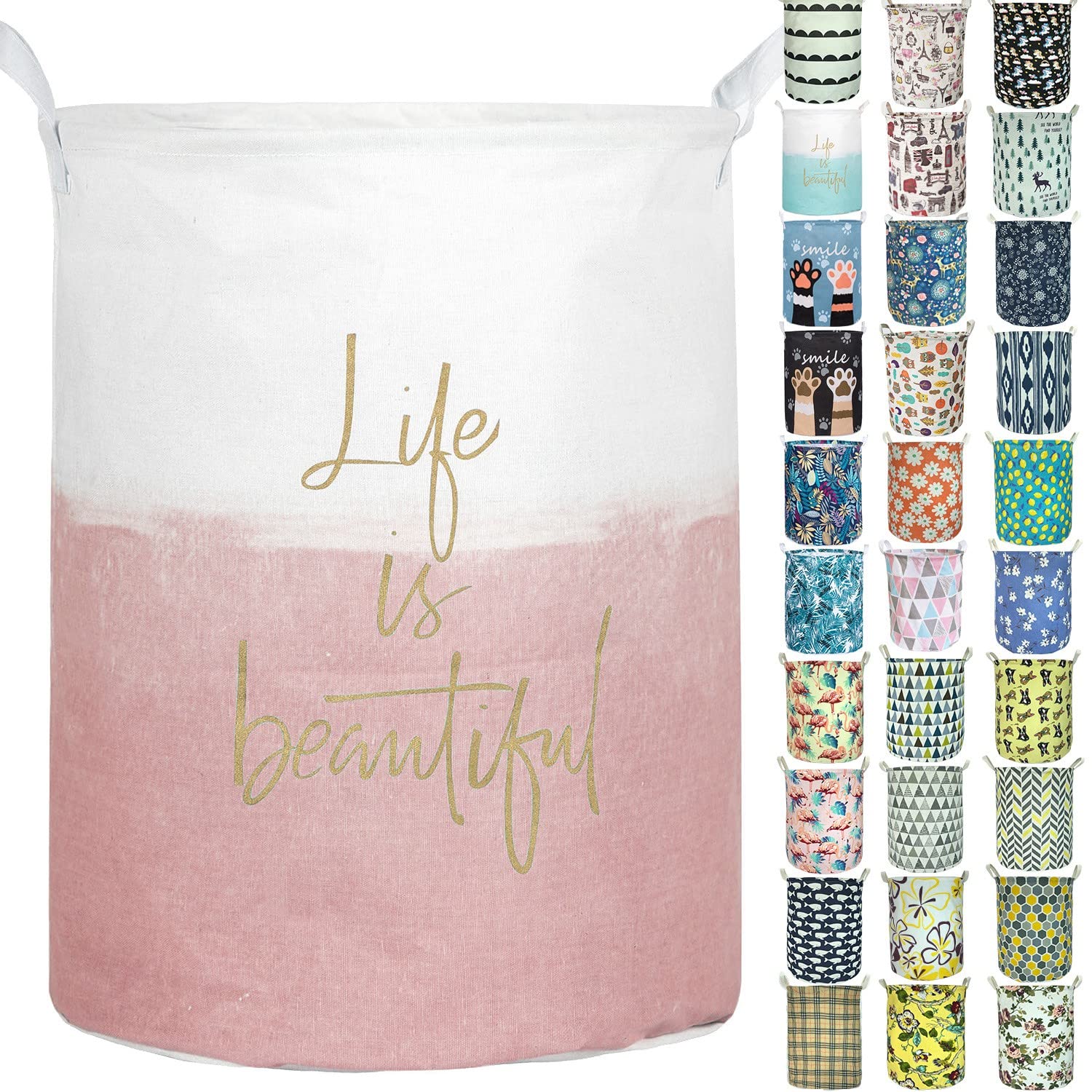 Merdes 19.7’’ Waterproof Foldable Laundry Hamper - Portable Dirty Clothes Basket & Storage Organizer for Laundry, Toys, Linens (Life Pink) | Perfect for Bedroom, Bathroom, Dorm & Nursery Organization