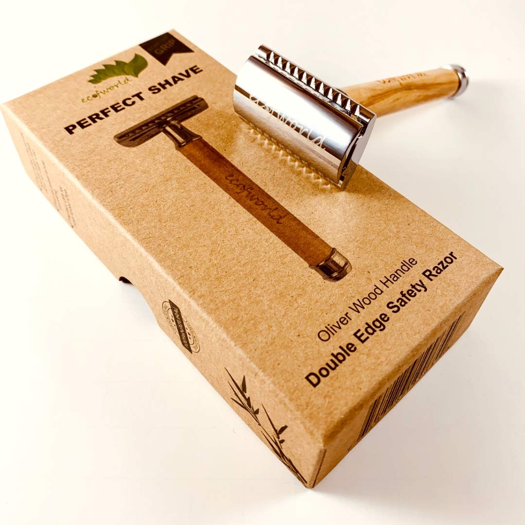 Eco-Friendly Double Edge Safety Razor with Olive Wood Handle - Durable & Reusable for Men & Women - Perfect for Sustainable Shaving