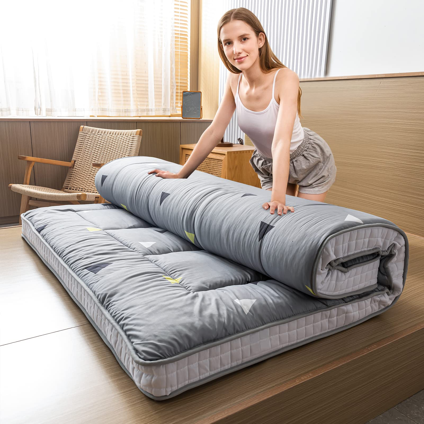MAXYOYO Japanese Futon Mattress - Thick Padded Floor Mattress for Camping, Guest Bed & Couch | Portable Tatami Style Sleeping Mat for Indoor/Outdoor Use