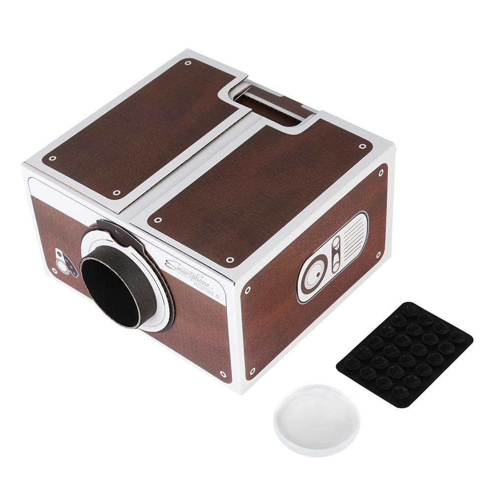 2nd Gen Mini DIY Home Projector - Portable Smart Phone Projector for Home Cinema & Outdoor Movie Nights - Brown