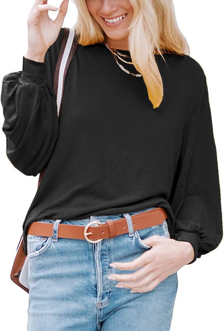 MAKARTHY Women's Long Sleeve Tunic Top - Puff Sleeve Boat Neck Blouse for Casual Wear, Office & Date Night Outfits | Soft & Comfortable T-Shirt Style Tops for Women