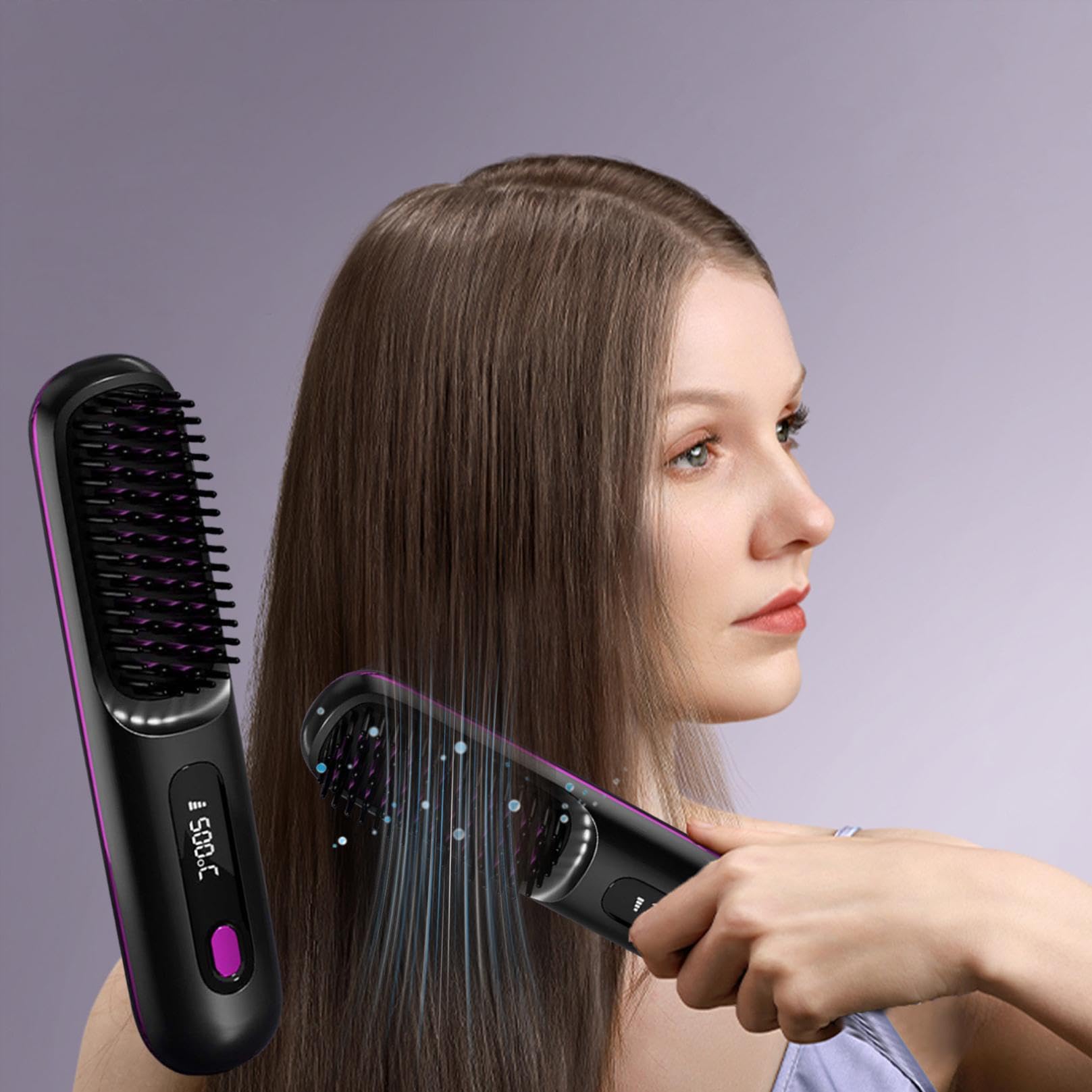 Blyss Cordless Straightening Brush - 2-in-1 Negative Ion Hair Straightener & Styler | Portable Mini Hair Straightener for Travel & Home Use | Perfect for Smoothing & Styling on the Go