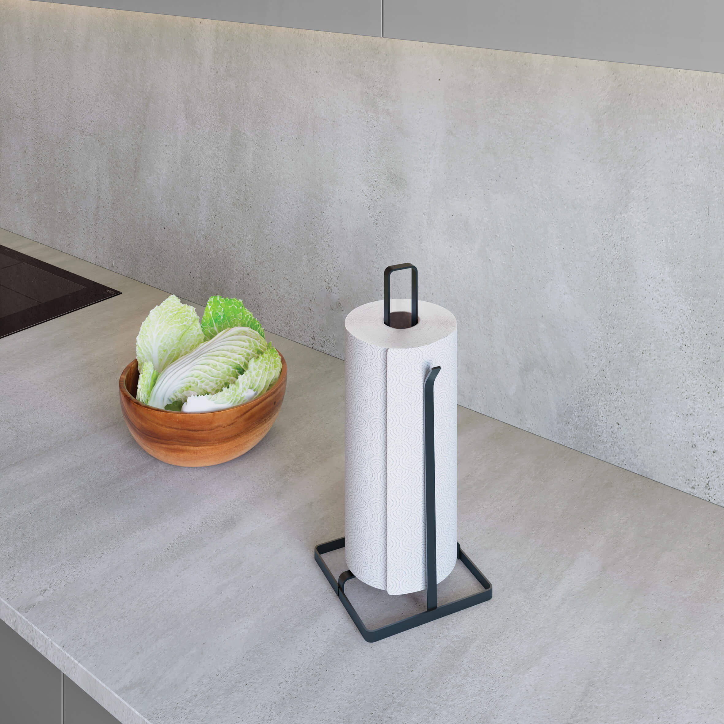 Stainless Steel Tokyo Kitchen Roll Holder - Matte Black Finish for Modern Kitchens | Paper Towel Dispenser for Countertops & Pantries