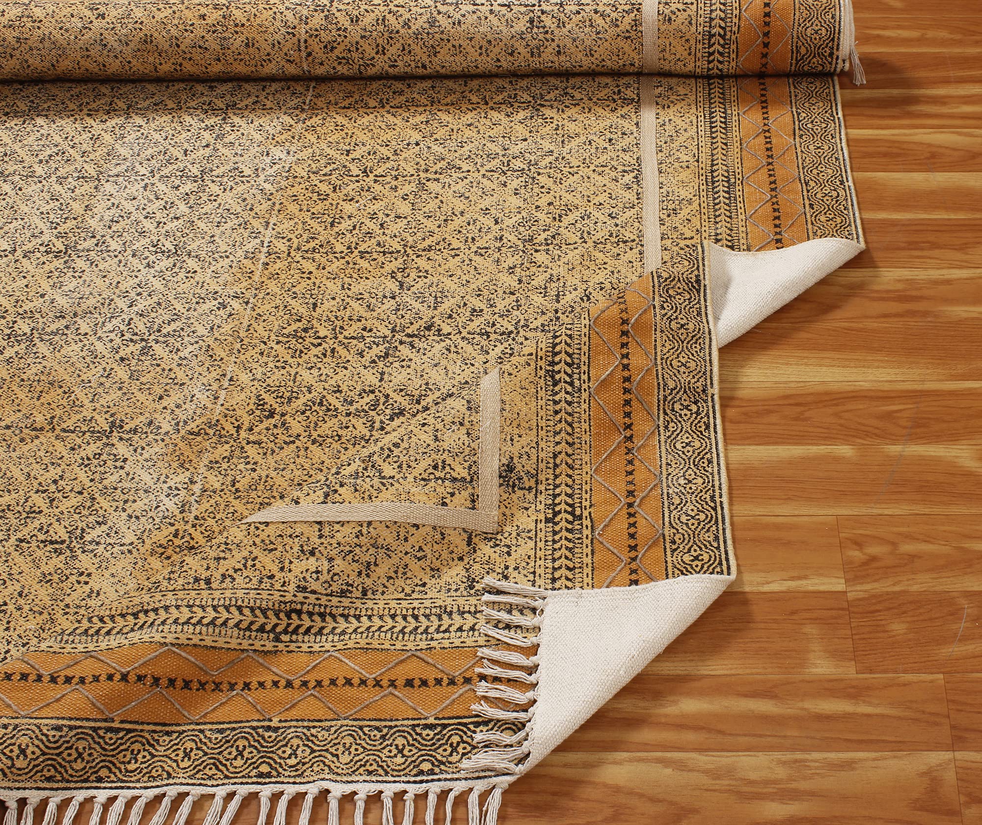 4x20 Ft Bronze & Yellow Cotton Dhurrie Oriental Kilim Runner Rug - Indoor/Outdoor Flatweave Carpet for High Traffic Areas | Perfect for Bedroom, Bedside, Kitchen & Hallway Decor
