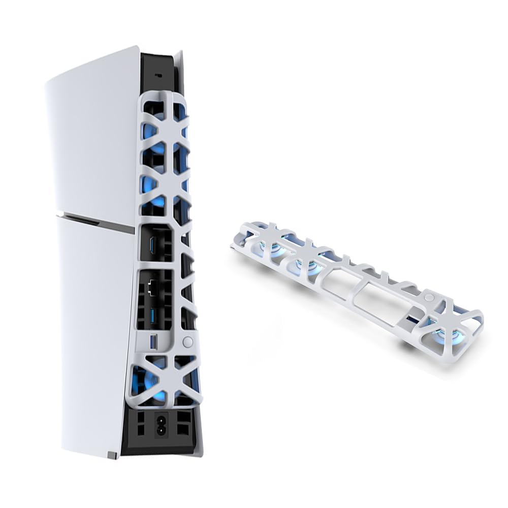 PS5 Slim Cooling Fan with 3 High-Speed Fans & USB 3.0 Port - White | Rear Blu-ray Fan for PS5 Slim Console | Perfect for Gaming Sessions & Overheating Prevention