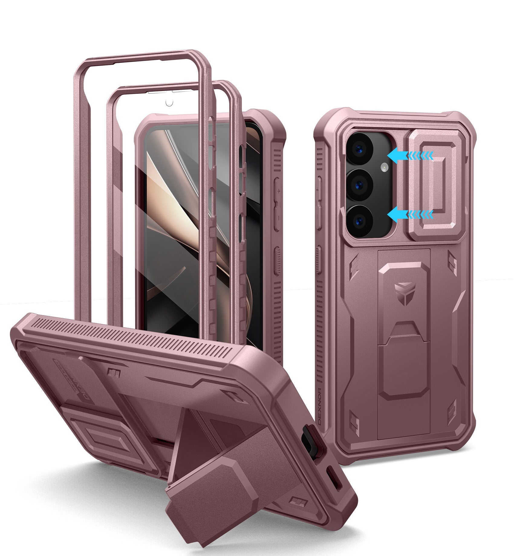 **Dexnor Heavy Duty Shockproof Rugged Case for Samsung Galaxy S25 – Full Body Protection with Built-in Screen Protector, Slide Camera Cover & Kickstand – Perfect for Outdoor, Work & Travel**