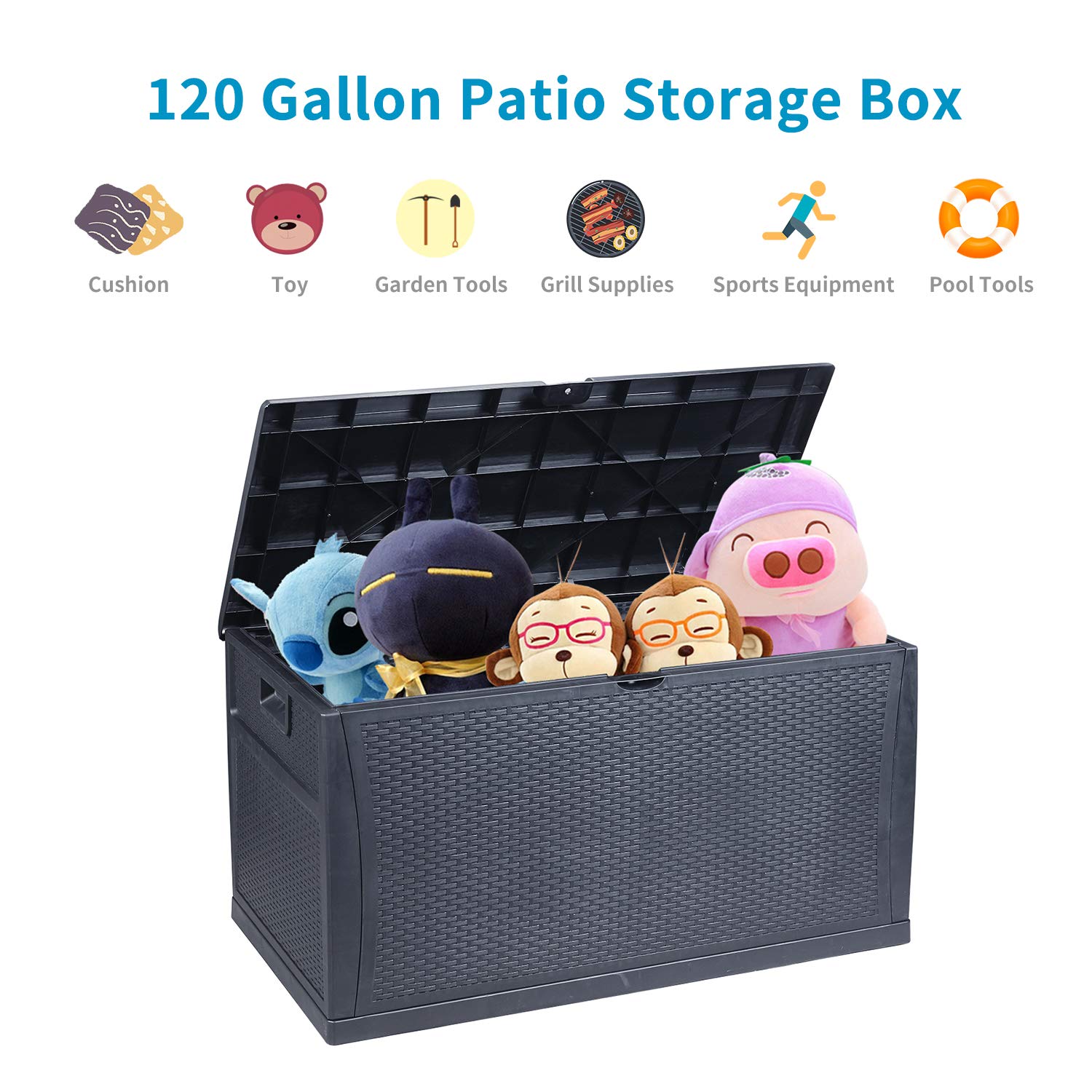 120-Gallon Waterproof Outdoor Storage Deck Box - Durable Plastic Deck Box for Patio, Garden & Backyard Organization - Perfect for Cushions, Toys & Pool Accessories