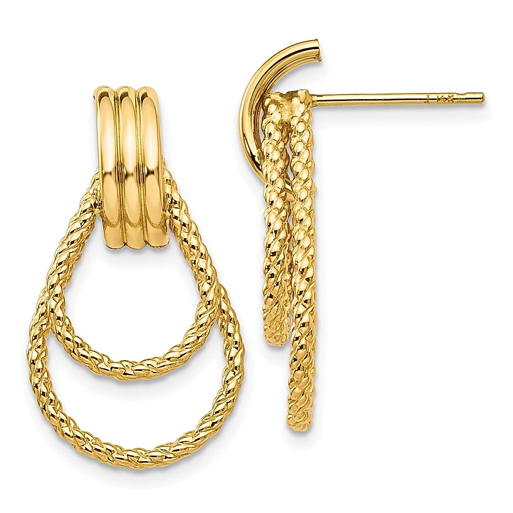 14K Yellow Gold Textured Post Stud Earrings - Elegant Drop Dangle Fine Jewelry for Women | Perfect Gift for Her, Birthday, Anniversary & Special Occasions | Everyday Wear & Evening Elegance
