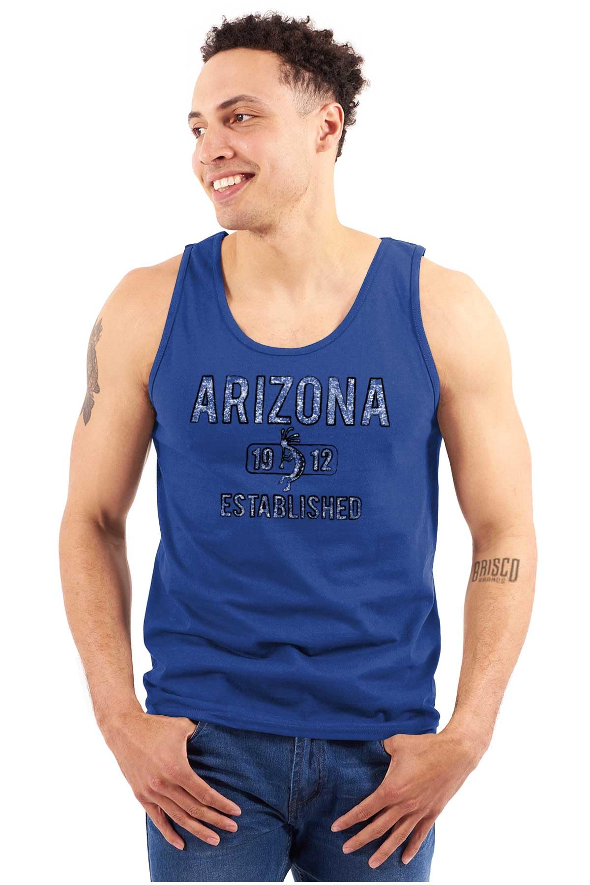 Vintage Arizona Kokopelli Stencil Distressed Tank Top - Unisex Graphic Tee for Men & Women | Casual Wear, Music Festivals & Boho Style