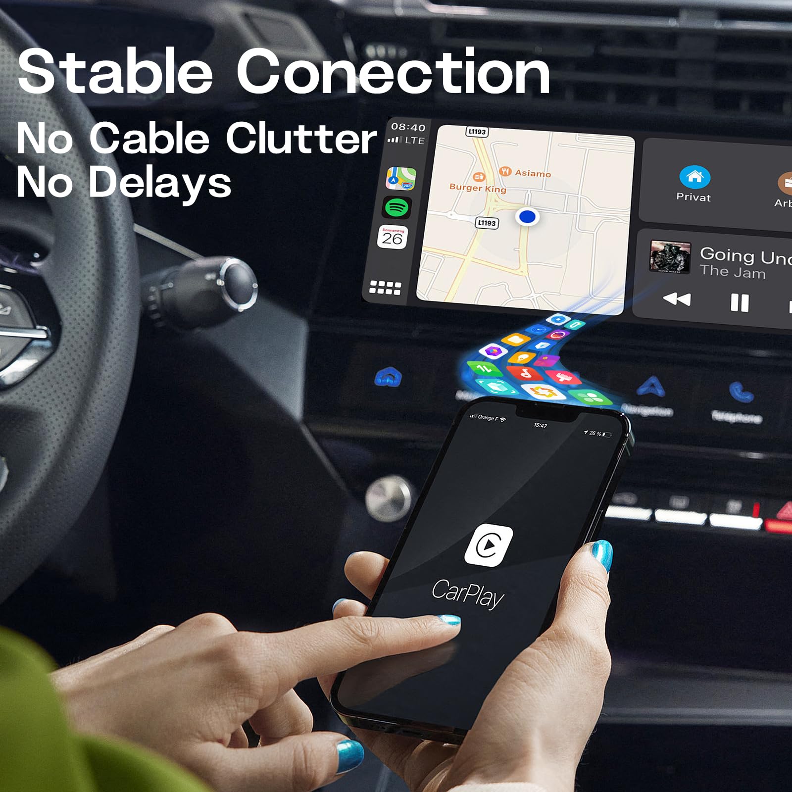 AOGUERBE Wireless Android Auto Adapter - Convert Wired to Wireless CarPlay for Android 11+ & Cars 2017+ | Plug & Play USB Dongle | Seamless Music/Navigation (Gray) - Perfect for Commuting & Road Trips