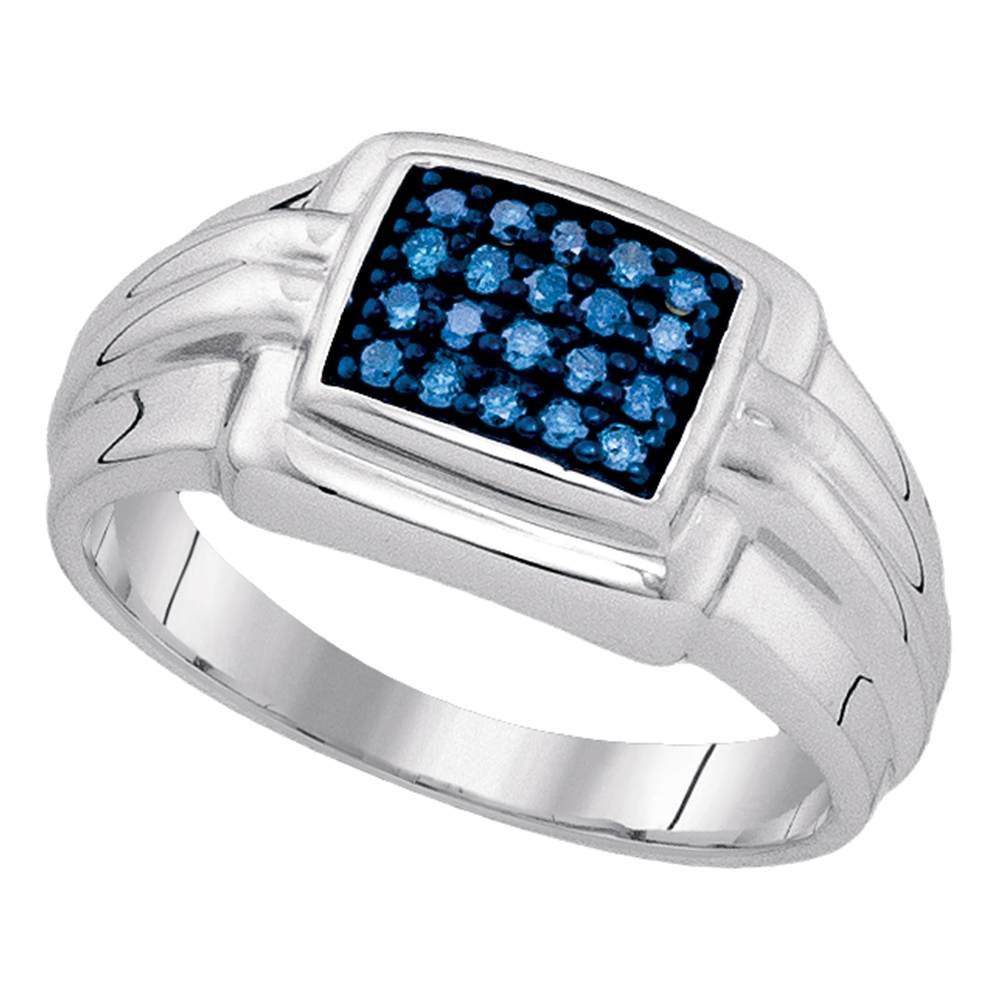 Sonia 925 Sterling Silver Blue Round Diamond Men's Wedding Band Ring - Channel Setting (1/4 cttw) - Perfect for Engagement, Anniversary & Special Occasions