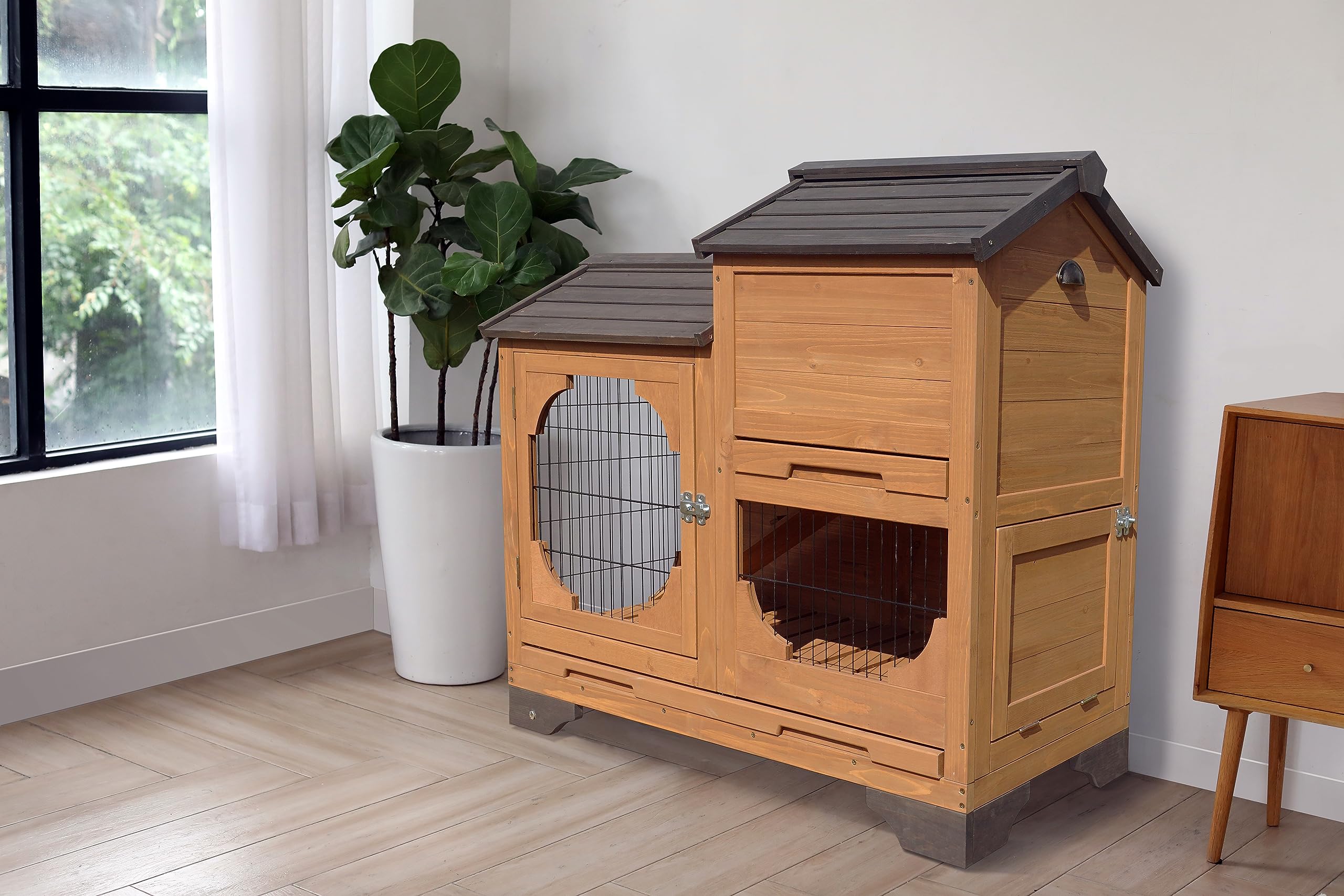 Premium Zoovilla Indoor & Outdoor Rabbit Hutch with Removable Tray & Wheels - Perfect for Small Pets, Backyard, Garden, or Patio Use
