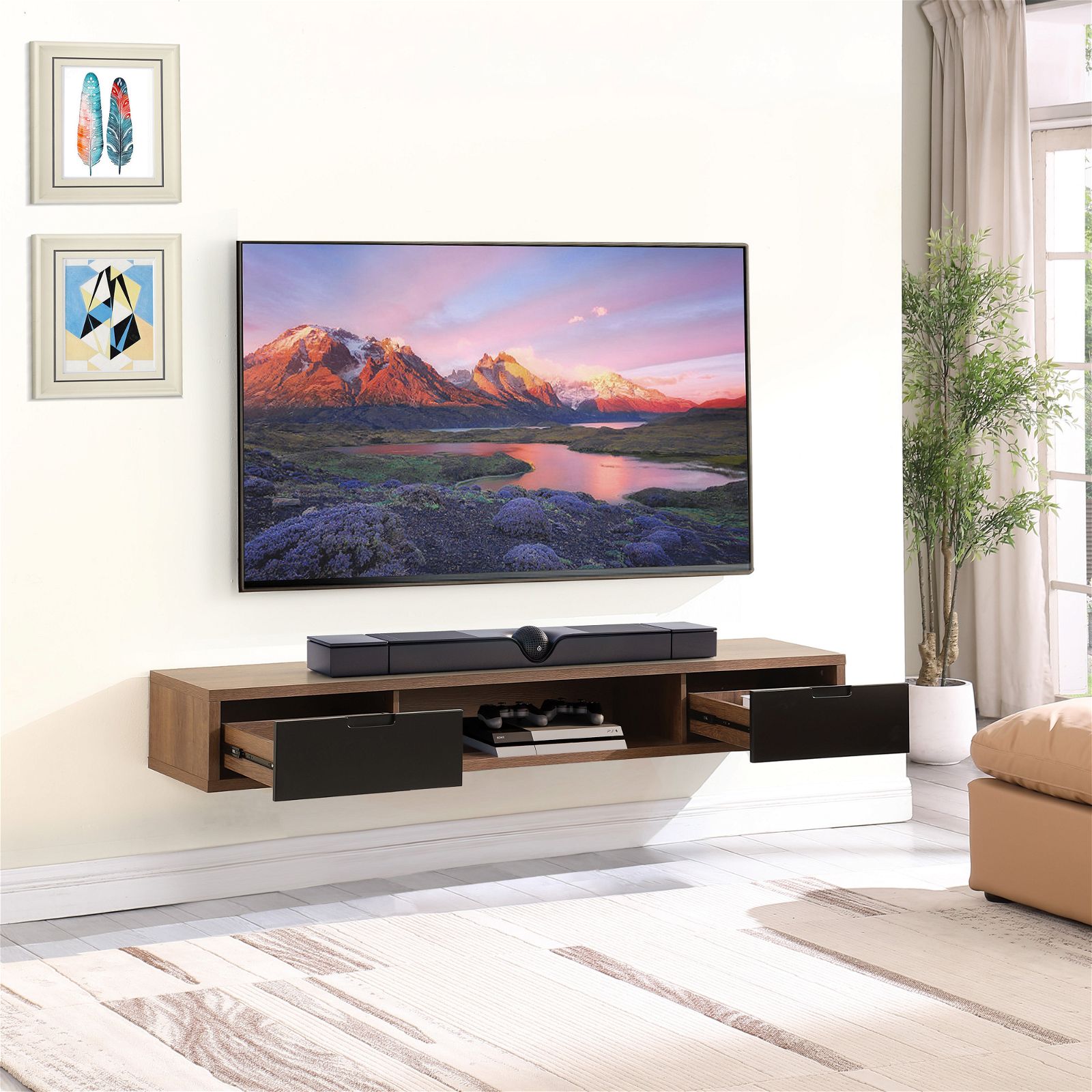 Wall Mounted Air Entertainment Unit - 1800mm Dark Oak TV Stand by Criterion | Perfect for Living Room & Home Theater Setup