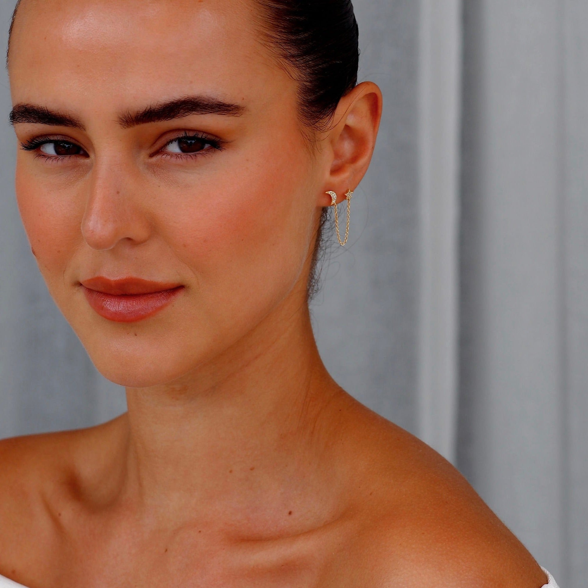 Celestial Link Stud Earrings in 14K Gold - Elegant & Dainty Jewelry for Women, Perfect for Parties, Weddings & Everyday Wear