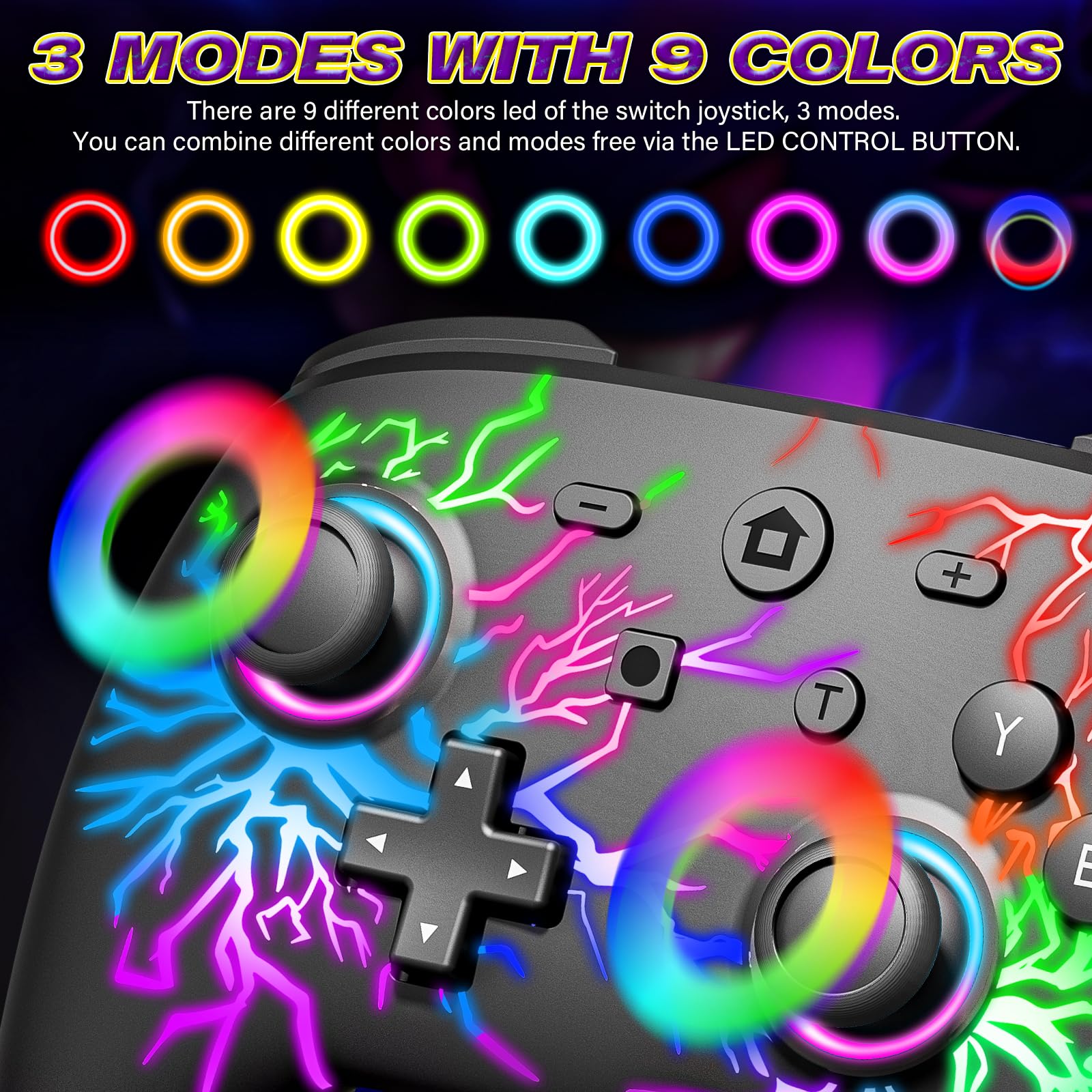 Fanlacy Wireless Switch Controller with LED, 6-Axis Gyro, Adjustable Vibration & Turbo Function - Compatible with Nintendo Switch/OLED/Lite - Perfect for Gaming, Travel & Family Entertainment