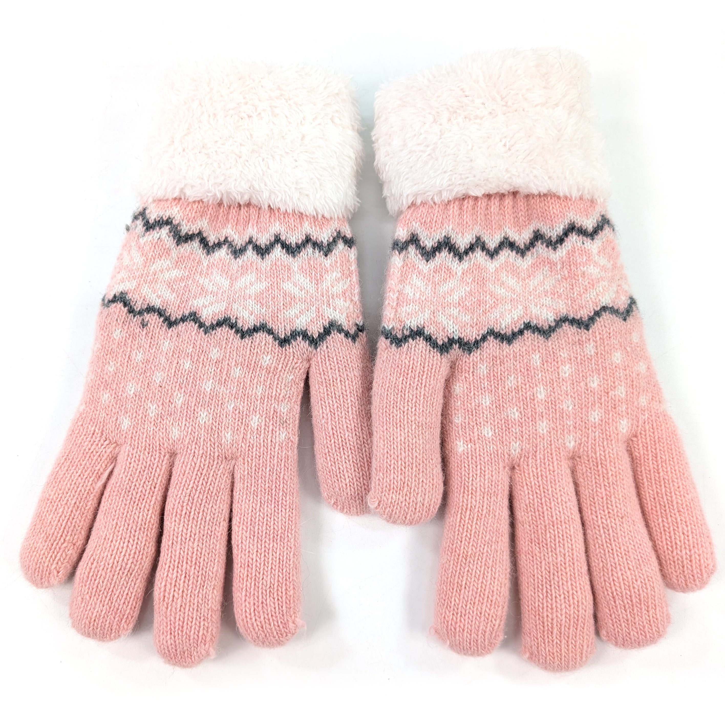 Fluffy Nordic Winter Gloves for Women - Soft Warm Knitted Mittens in Pink - Perfect for Cold Weather, Snow Activities, and Outdoor Adventures