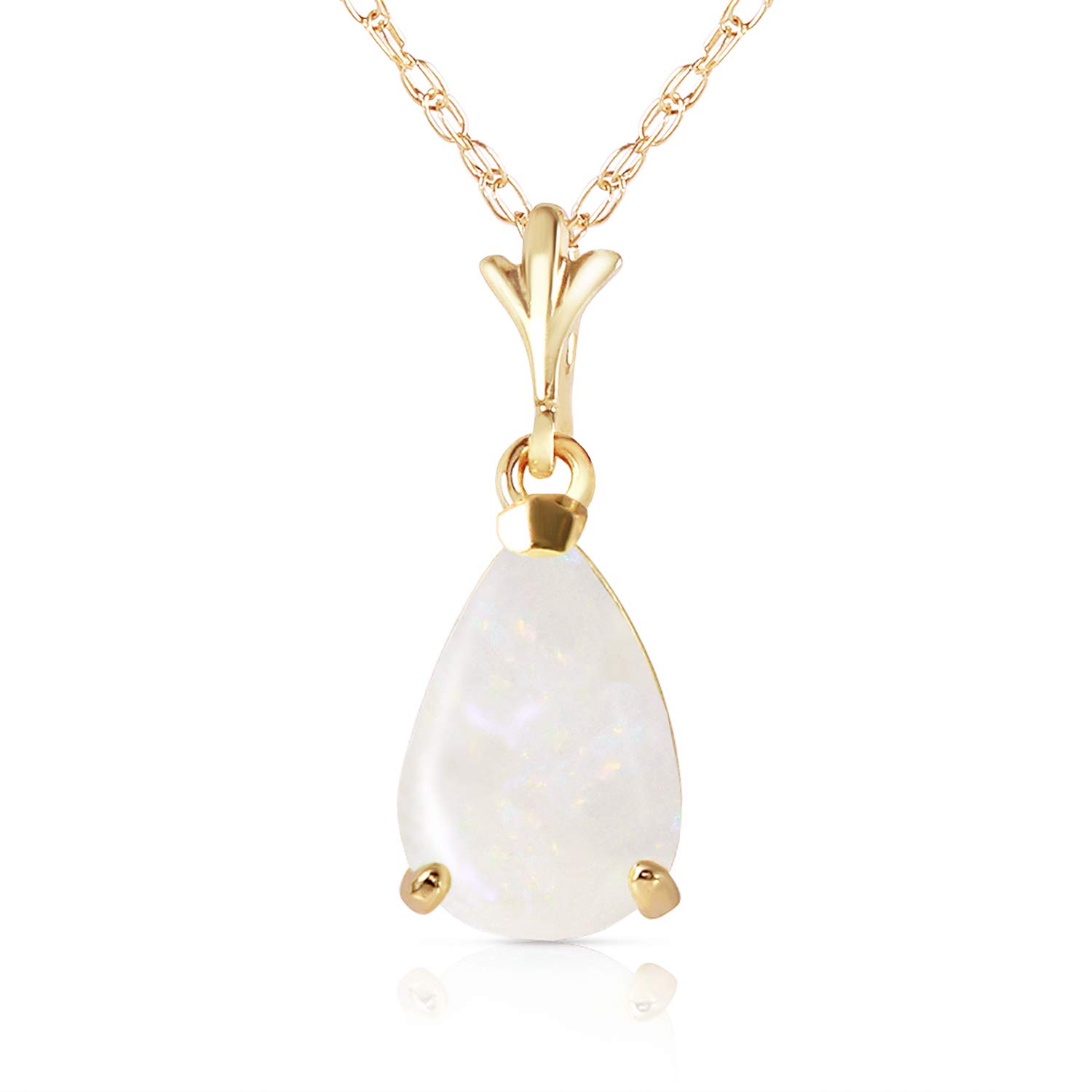 14K Solid Yellow Gold Opal Pendant Necklace - 0.77 Carat Natural Pear-Shaped Vibrant Opal Drop Jewelry for Women, Gift for Her, Birthday, Anniversary, Valentine's Day