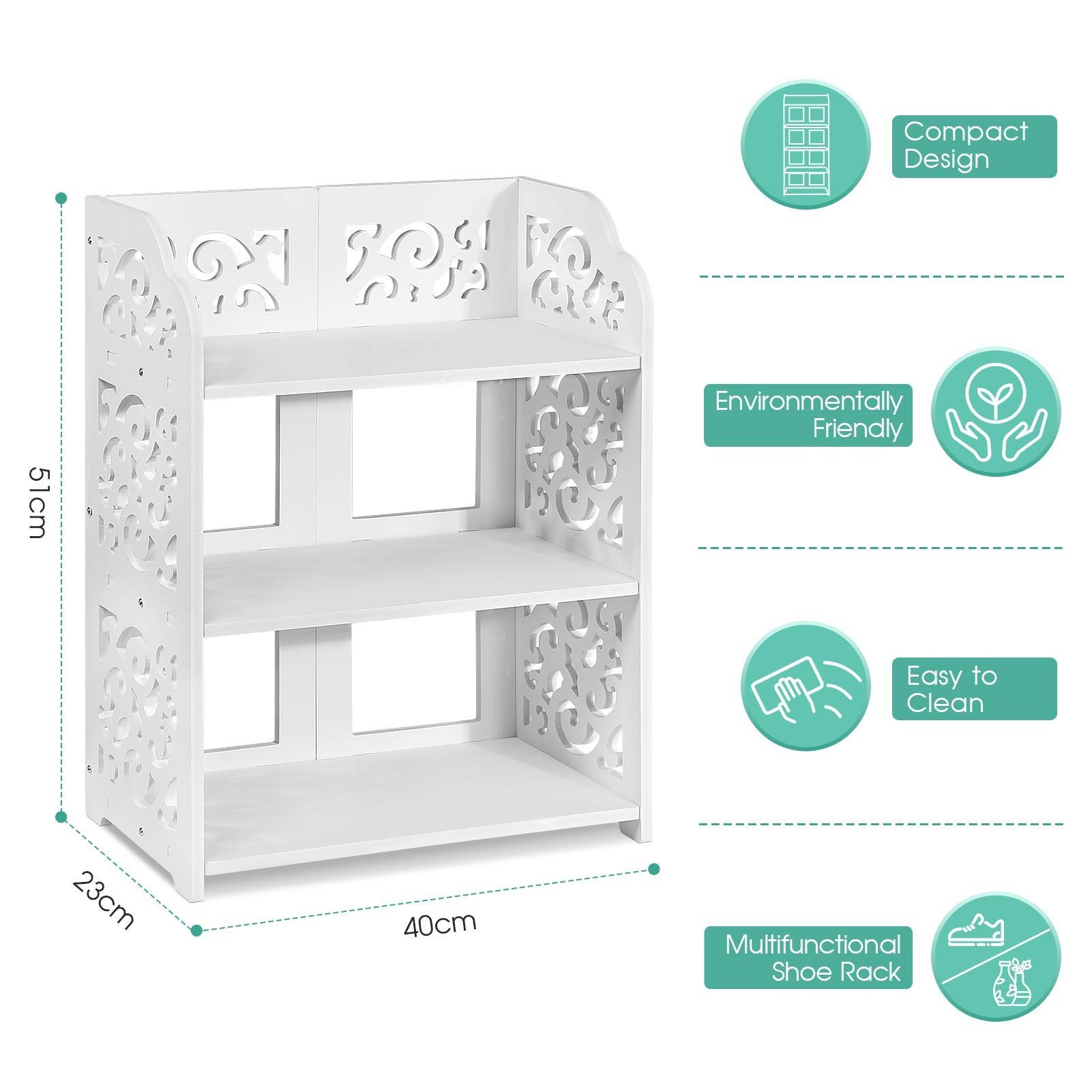 Greensen 3-Tier Shoe Rack Organizer - Space Saving Entryway Shoe Storage Shelf for Closet, Bedroom, Hallway & Office - Modern White Shoe Rack (16x9x20 Inches) - Perfect for Small Spaces & Shoe Organization