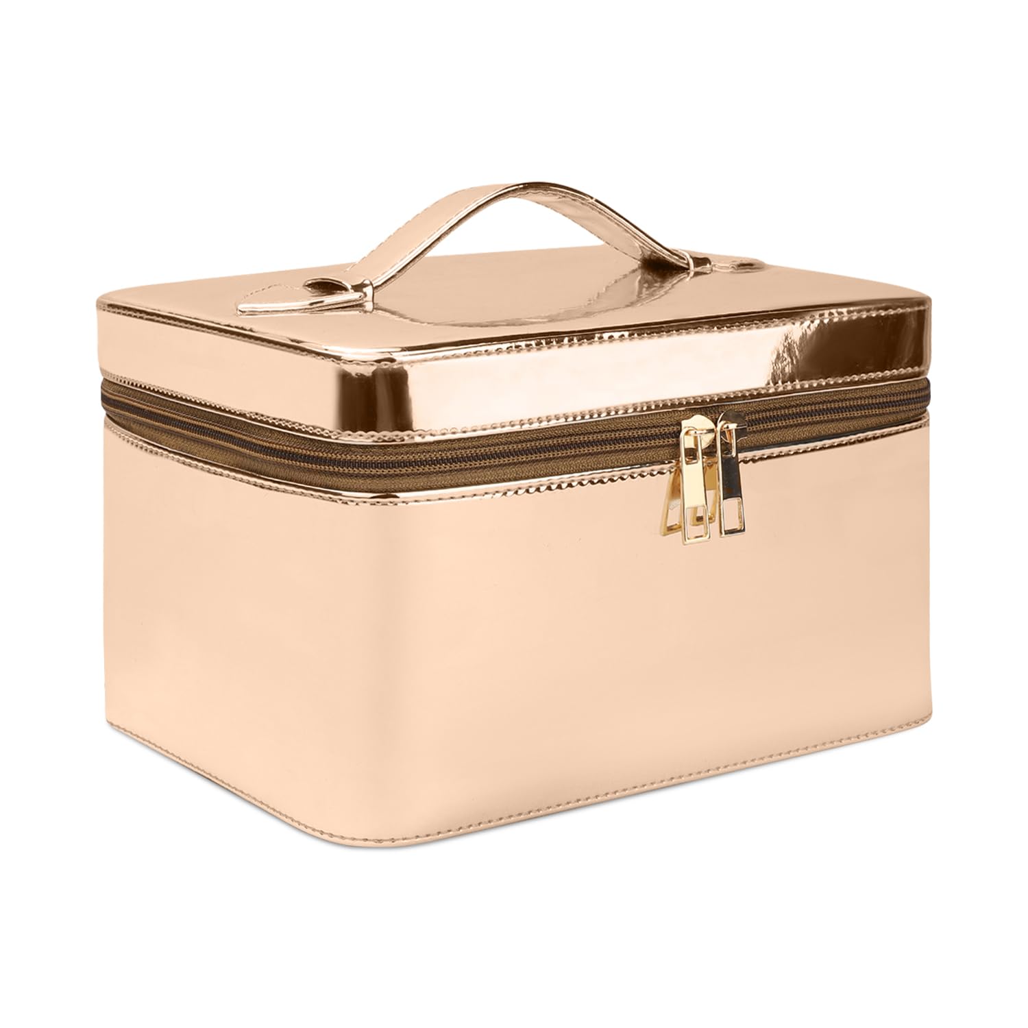 NFI Essentials Large Makeup Bag Organizer - Rose Gold Cosmetic Case for Bridal Jewelry & Wedding Trousseau | Perfect for Travel, Bridal Shower & Beauty Storage