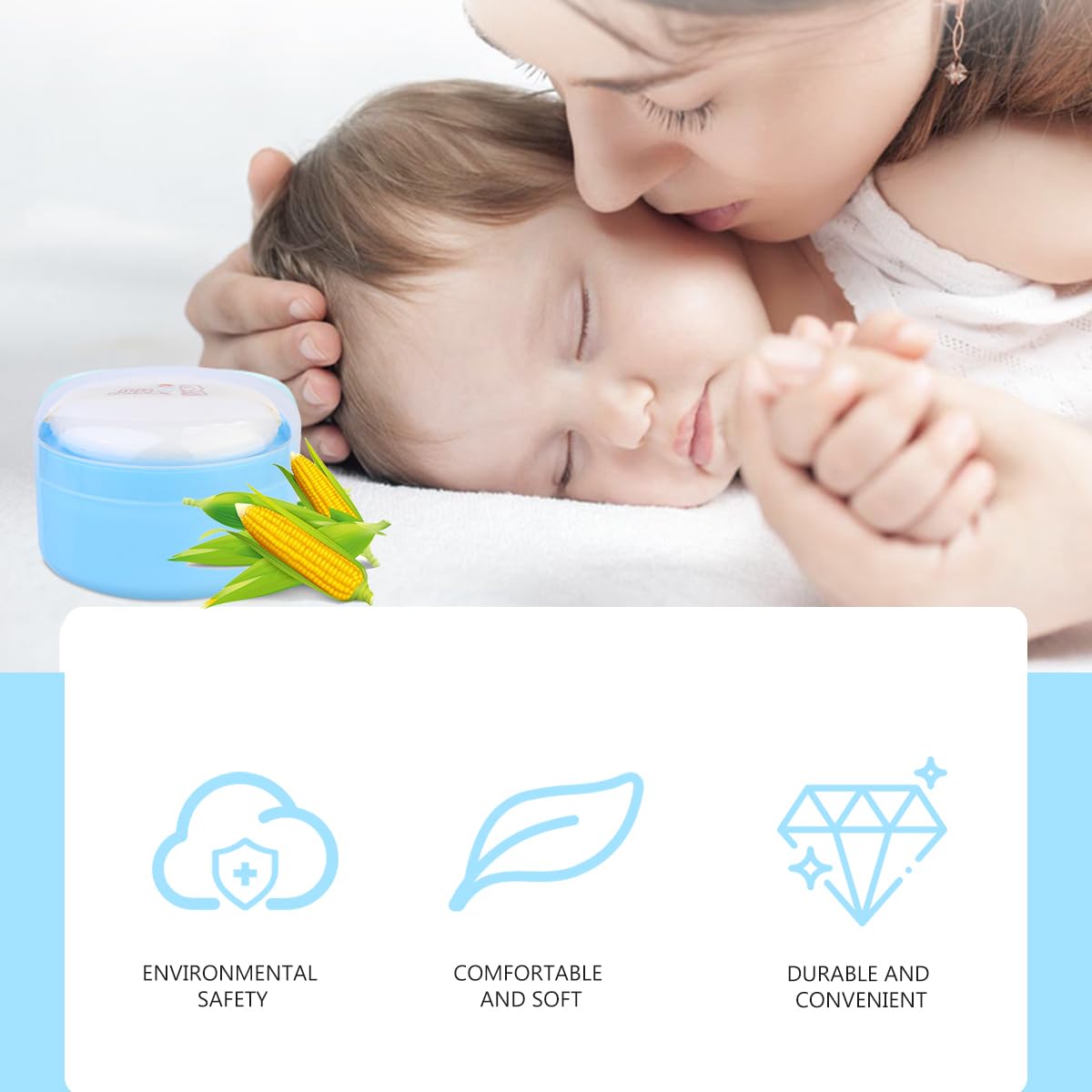 Premium Blue Body Powder Puff Sponge Case - Talcum Powder Applicator Container with Soft Puff for After-Bath & Makeup | Travel-Friendly Cosmetic Storage