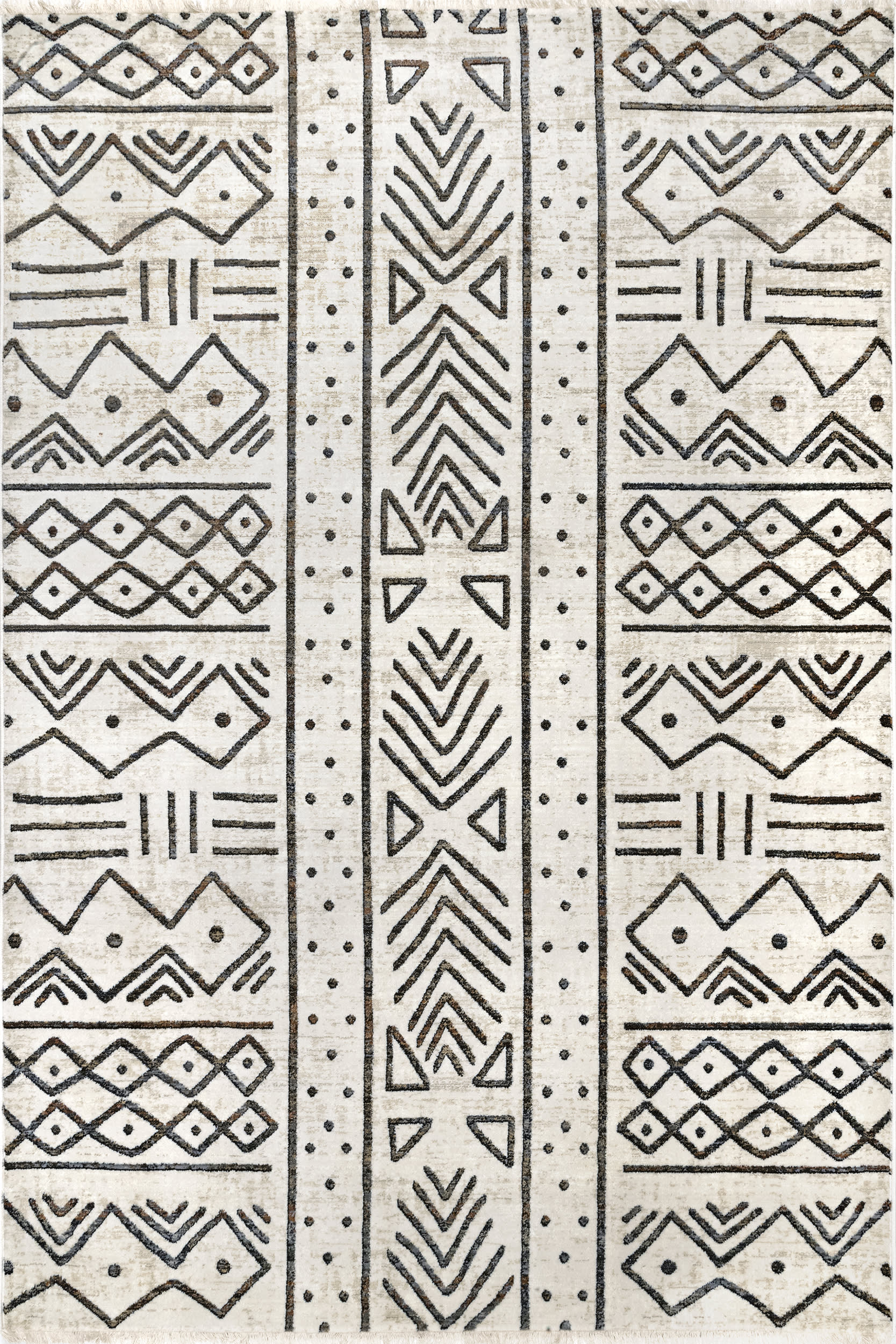 Aubrey Paneled Fringed Rug - Soft Bohemian Style Area Rug for Living Room, Bedroom, Nursery | Beige Home Decor for Cozy & Stylish Spaces