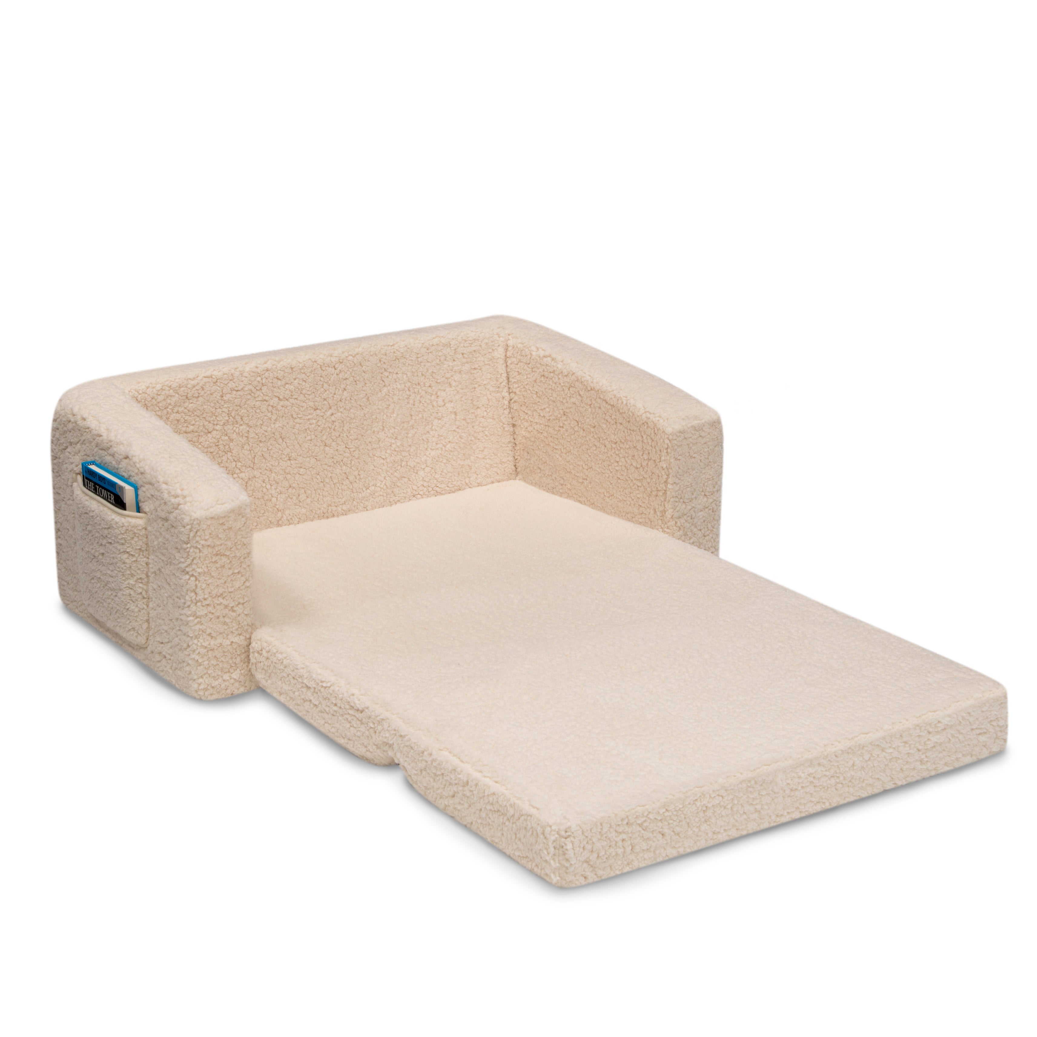 CoZee Flip Out Sherpa 2-in-1 Convertible Kids Sofa to Lounger - Soft & Comfortable for Playroom, Nursery or Bedroom - Perfect for Reading, Napping & Relaxing