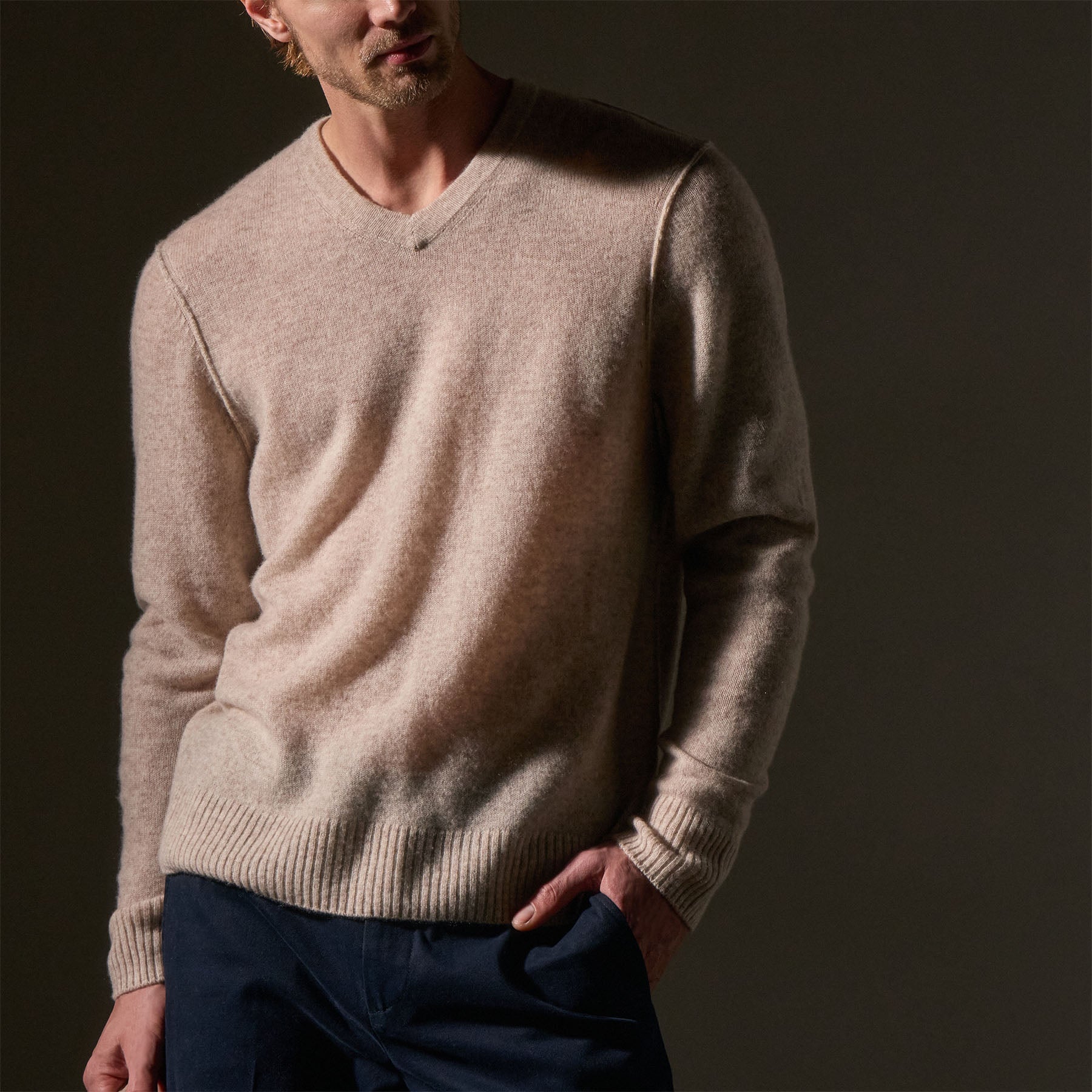 Luxury Soft Featherweight Cashmere V-Neck Sweater for Women - Light Beige | Comfortable & Warm Winter Pullover for Office, Date Night & Casual Outfits