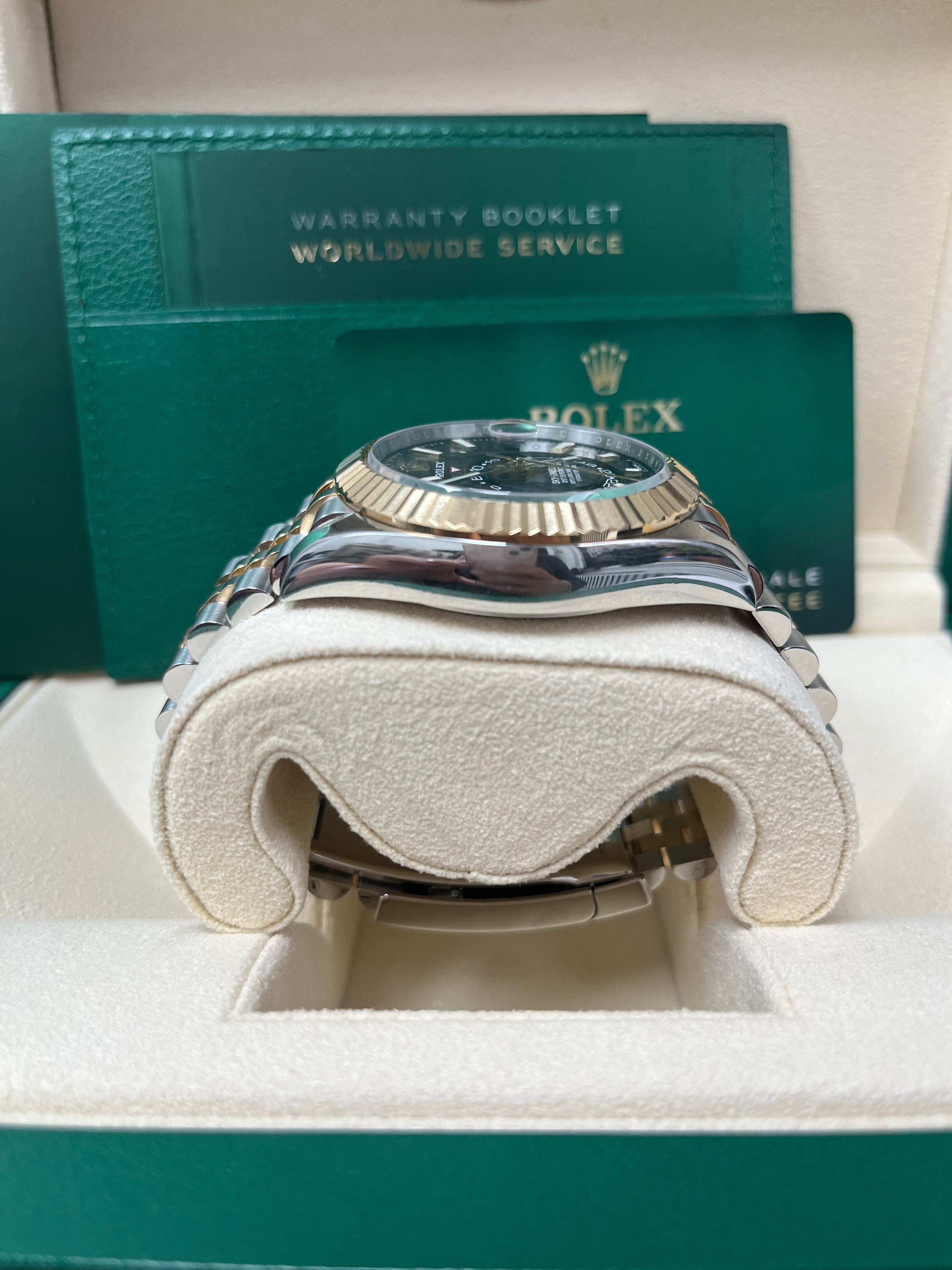 Rolex Sky-Dweller Yellow Rolesor Watch - Black Index Dial, Jubilee Bracelet Ref 326933 | Luxury Men's Watch for Business Travel & Formal Occasions