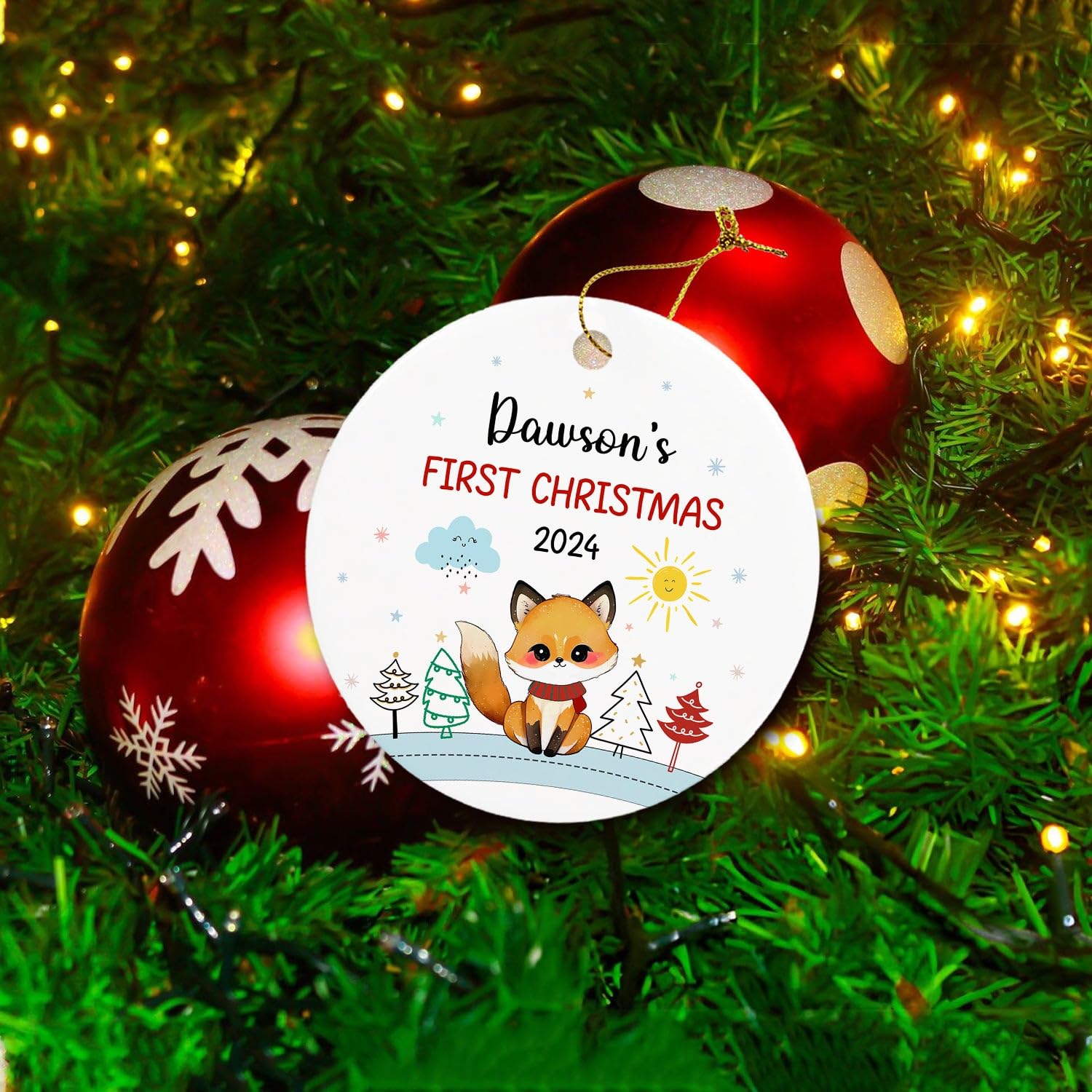 Personalized Fox Baby's First Christmas Ornament 2025 - Custom Name Keepsake Gift for Newborn Boys & Girls - Perfect for Tree Decorations & Holiday Celebrations