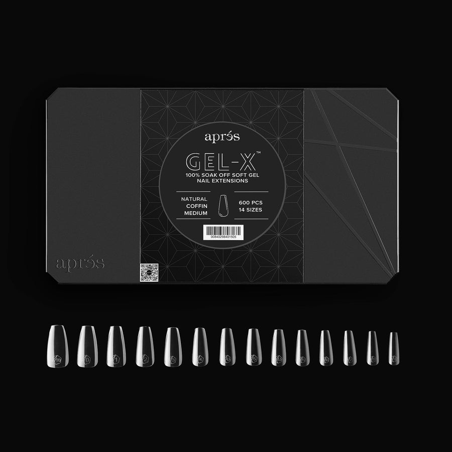 Apres Gel X Tips 2.0 Natural Coffin Medium - 600 Pcs Fake Nails for Professional Salon & DIY Manicure at Home | Long-Lasting & Easy to Apply