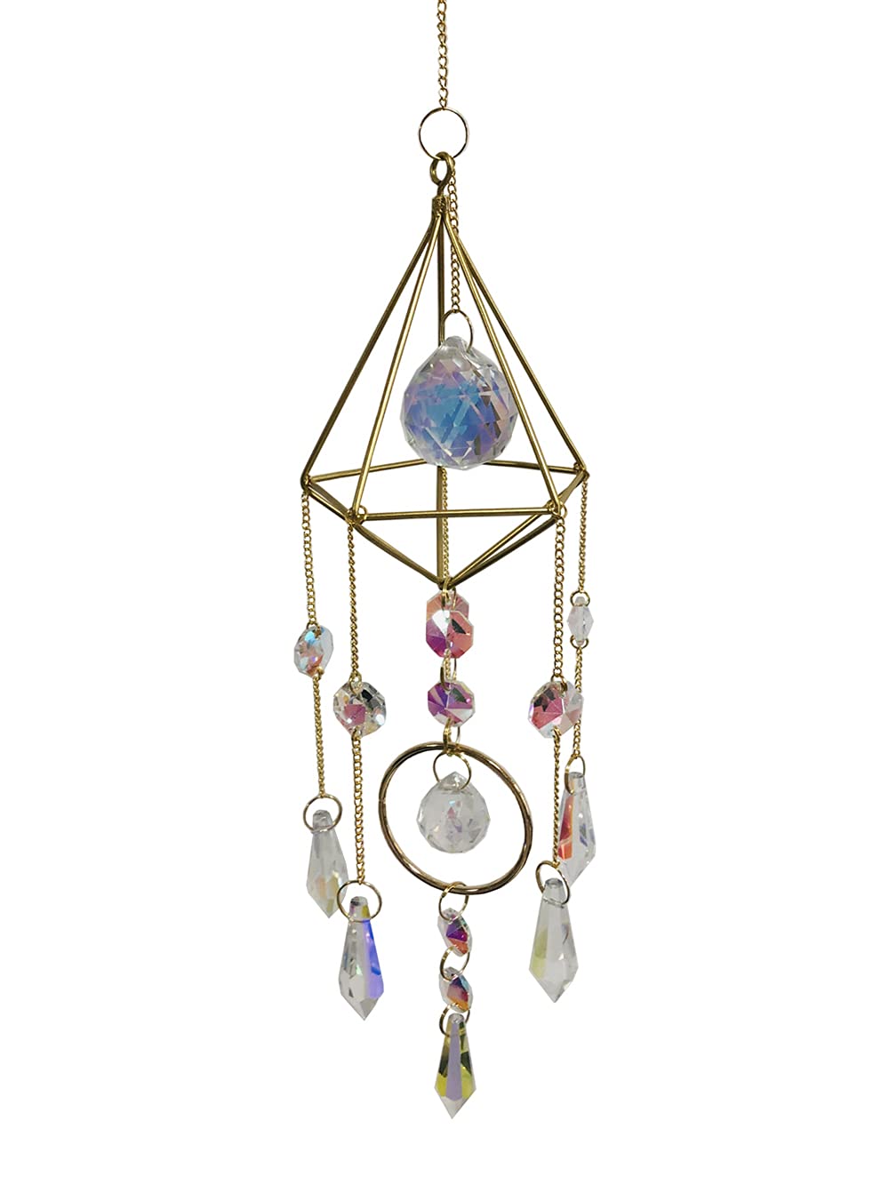 Colorful Crystal Window Prism Suncatchers - Rainbow Light Refracting Hanging Decor for Home, Office, Garden & Patio (Golden Triangle) - Perfect for Window Decor, Meditation Spaces & Outdoor Ornaments