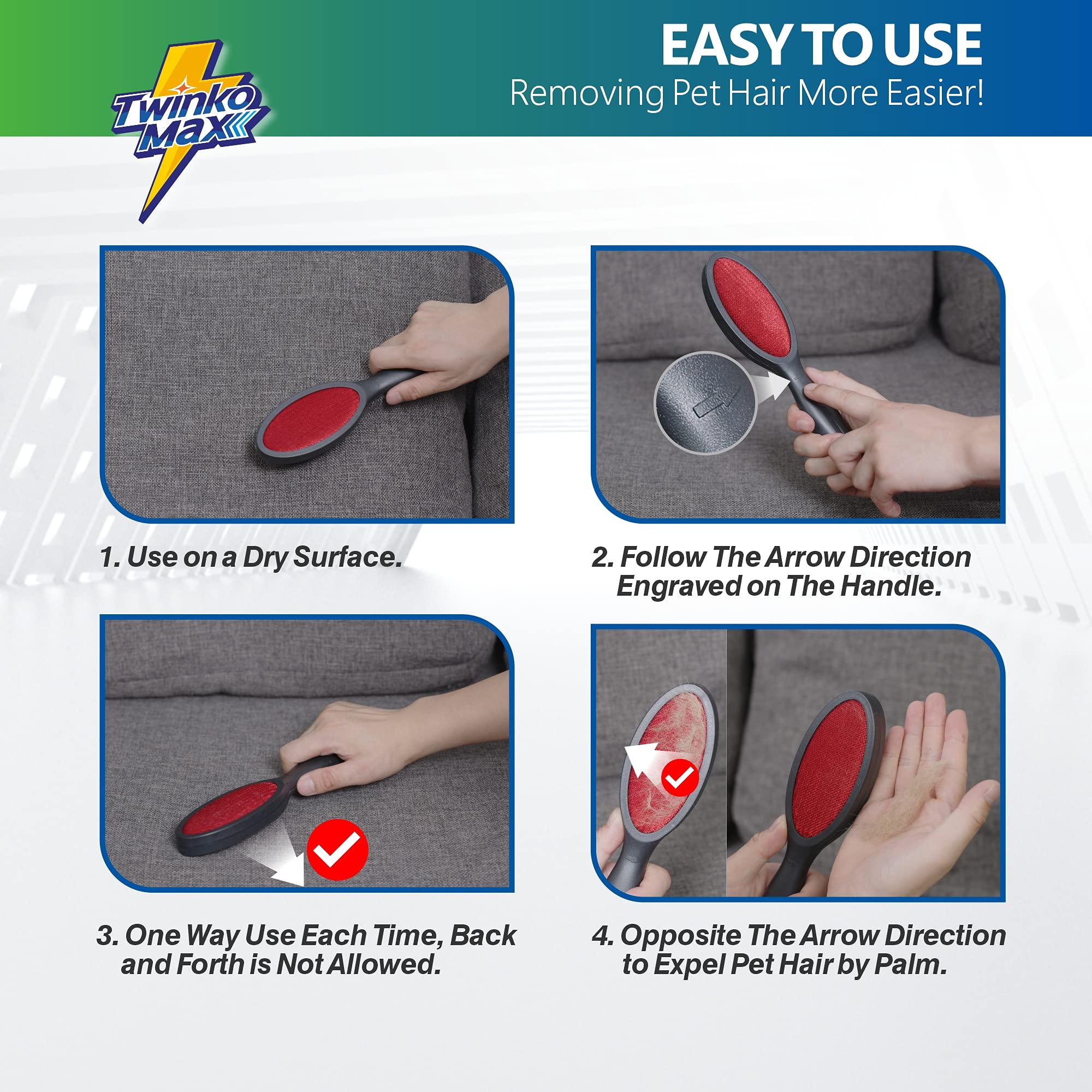 Lint Brush & Pet Hair Remover - 2-Sided Reusable Fabric & Carpet Cleaning Tool for Clothes, Furniture & Car Interiors - No Need Lint Roller Refills
