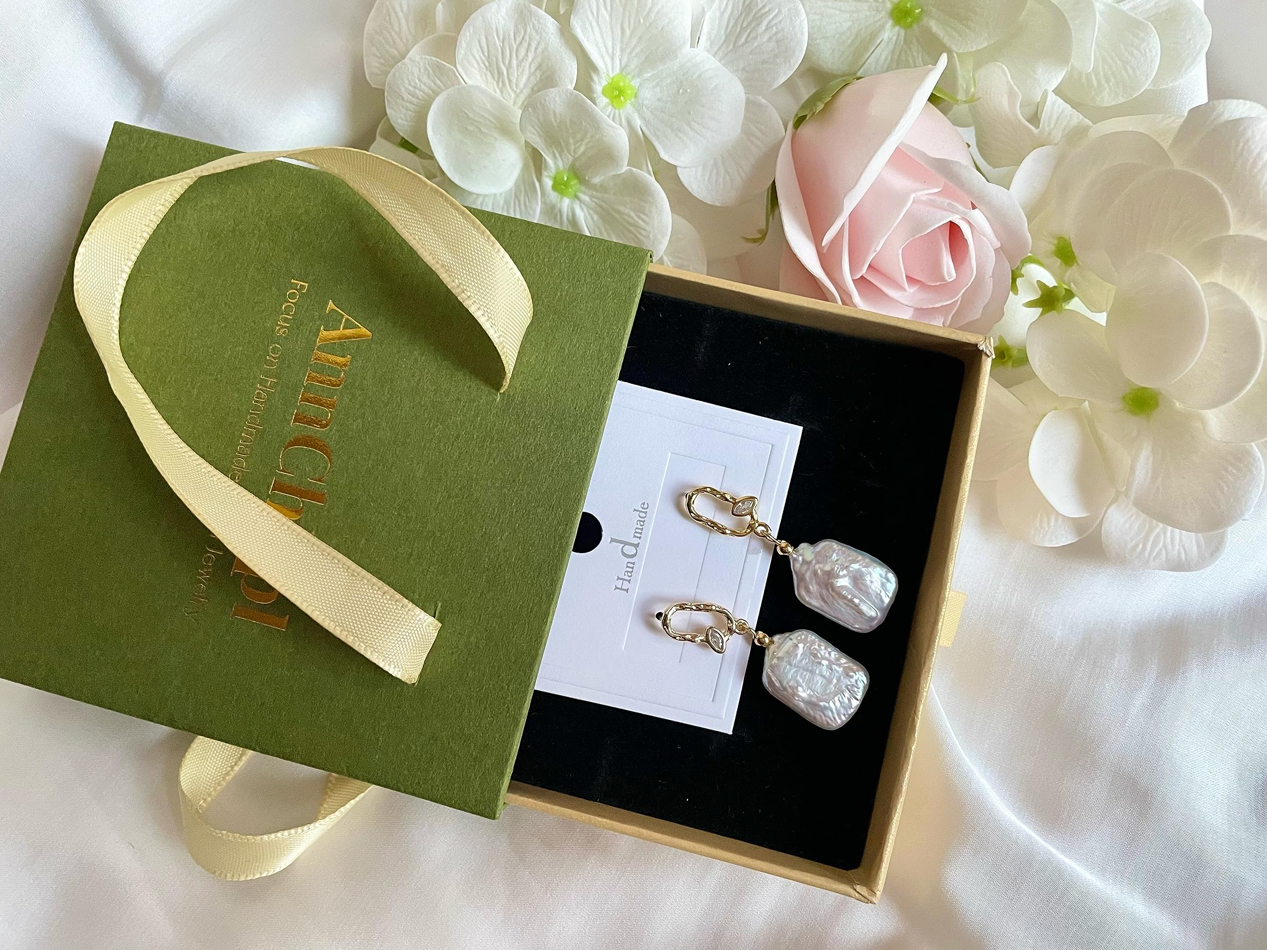Elegant Baroque Pearl Earrings for Women - Cultured Freshwater Pearl Stud Hoop Square Statement Earrings - 14K Gold Plated Drop Dangle Jewelry - Perfect for Bridal Wedding, Birthday Gifts & Special Occasions