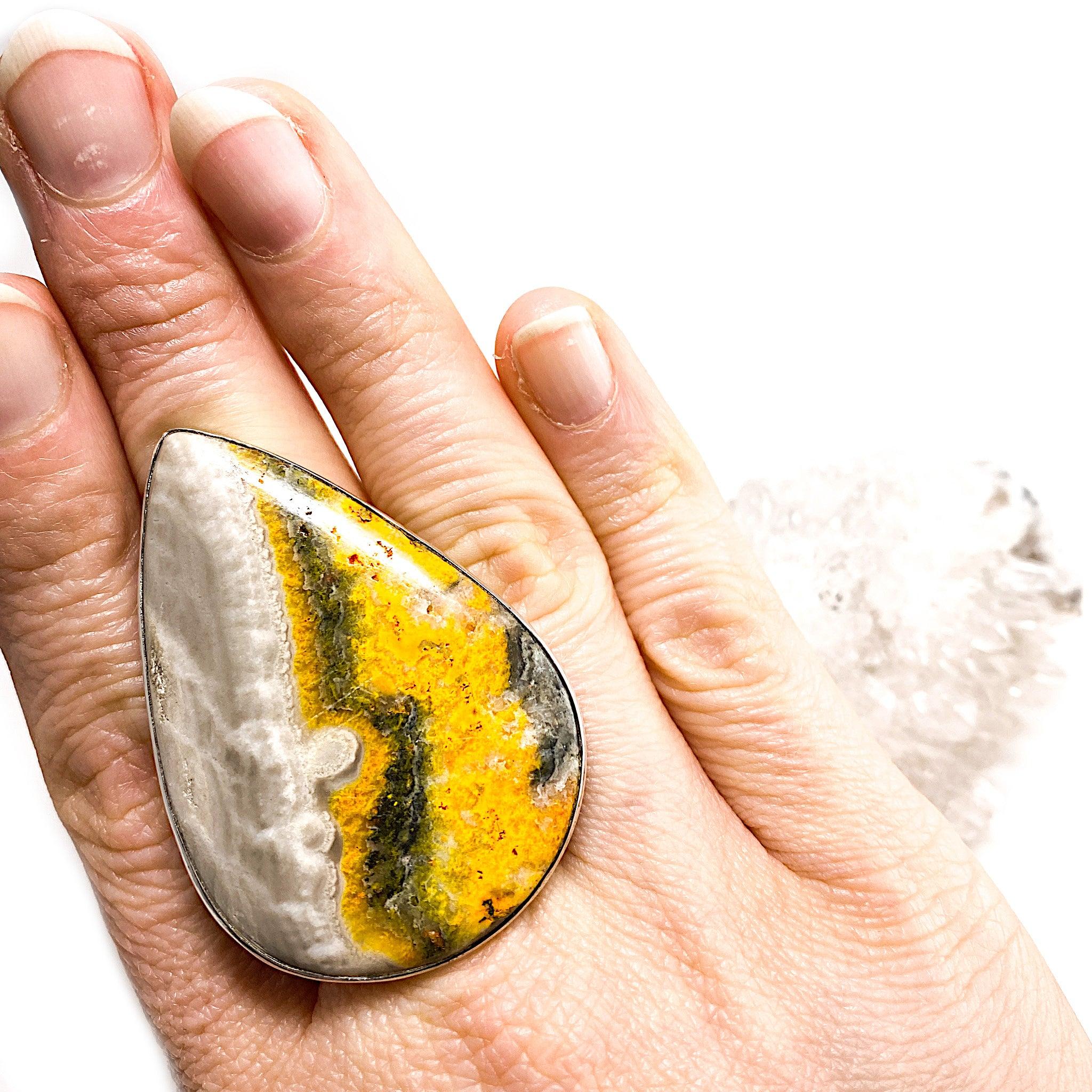 Bumble Bee Jasper Teardrop Cabochon Ring - Size 10 - KRGJ1180 - Handmade Boho Jewelry for Women - Perfect for Gift Giving & Everyday Wear
