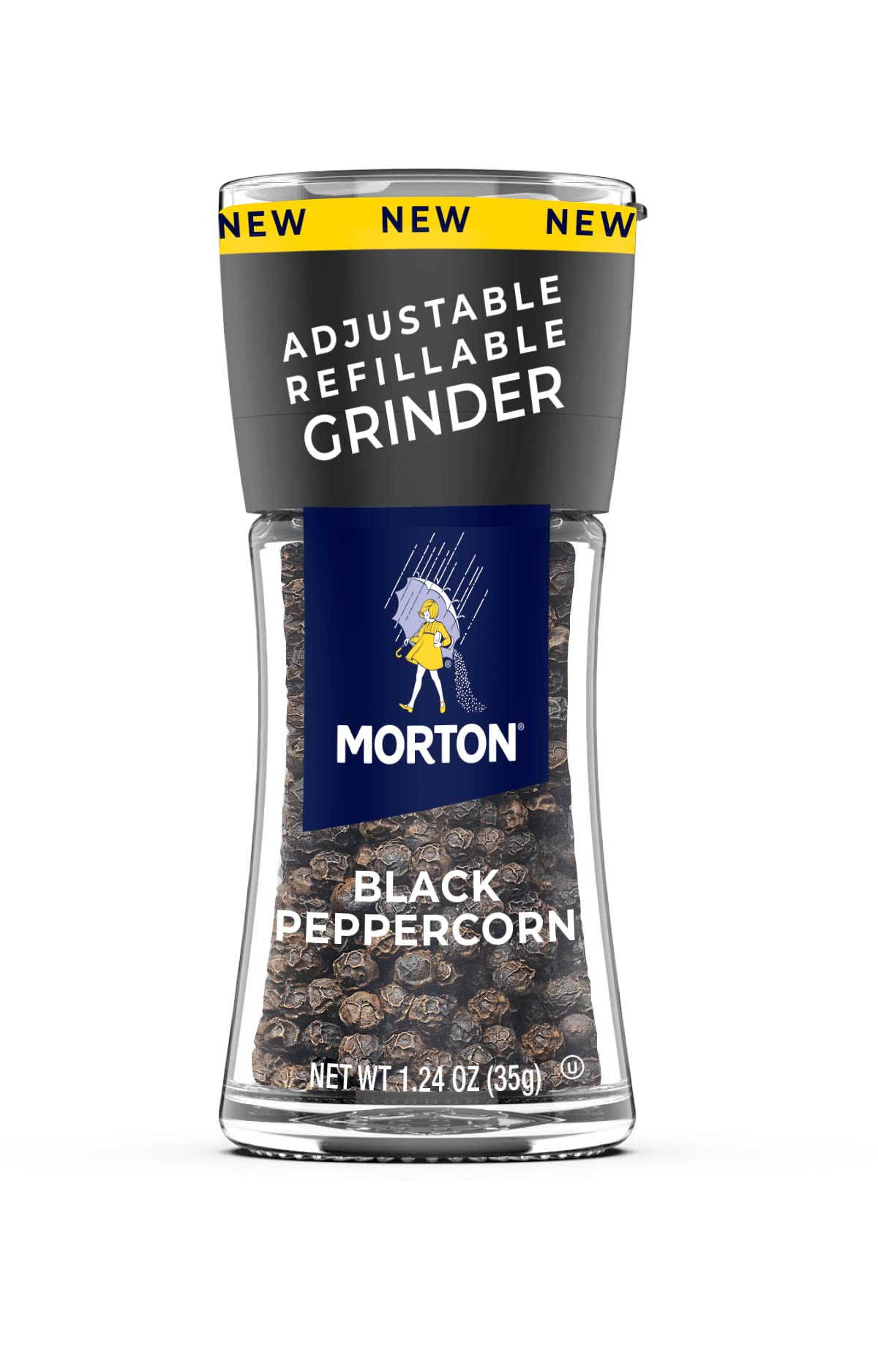 Premium Morton Adjustable Refillable Pepper Grinder - 1.24oz Black Peppercorn (6-Pack) | Coarse to Fine Grind Settings | Perfect for Kitchen, Dining Table & Gourmet Cooking